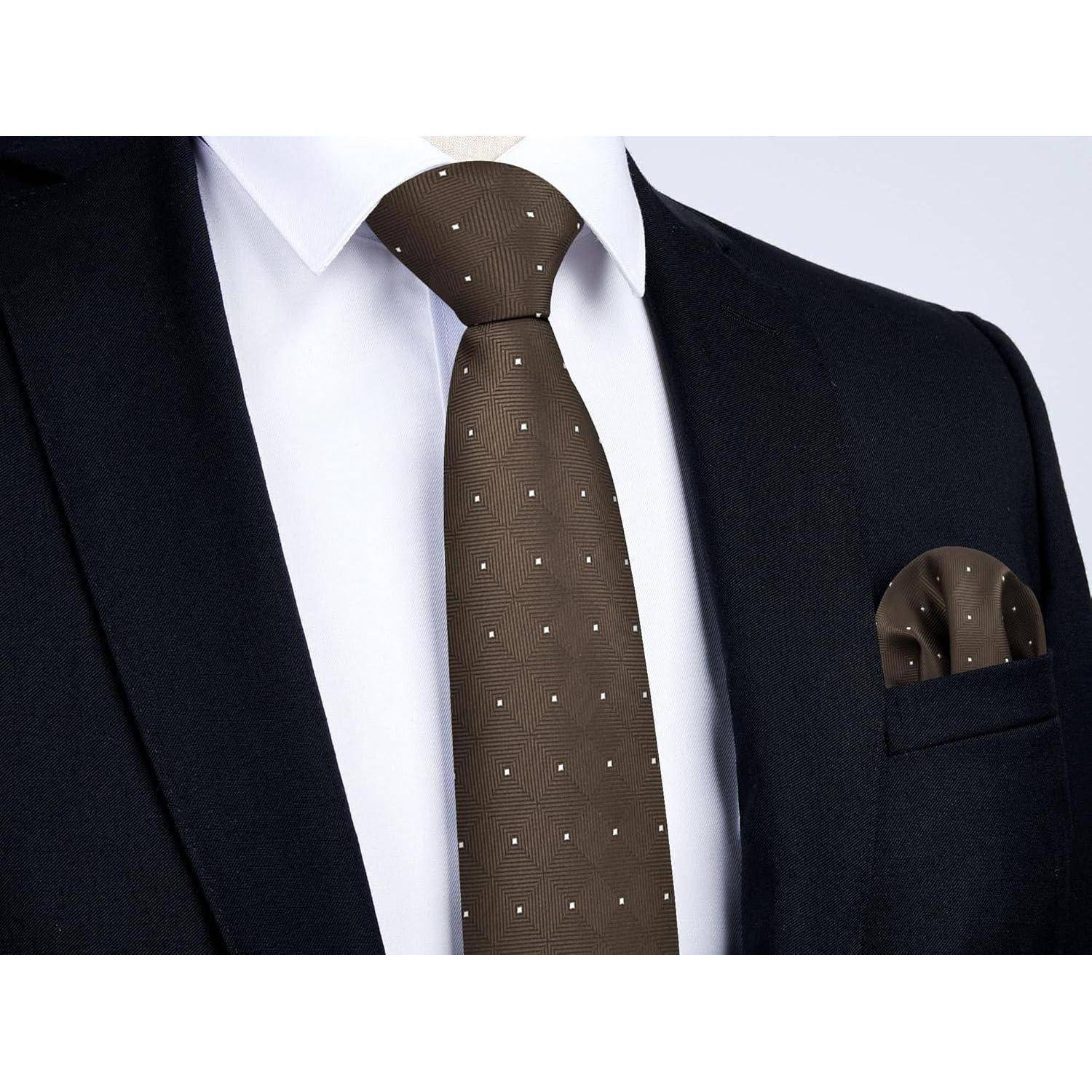 Krawatte Herren Hochzeit Plaid Einstecktuch Business Set Braun