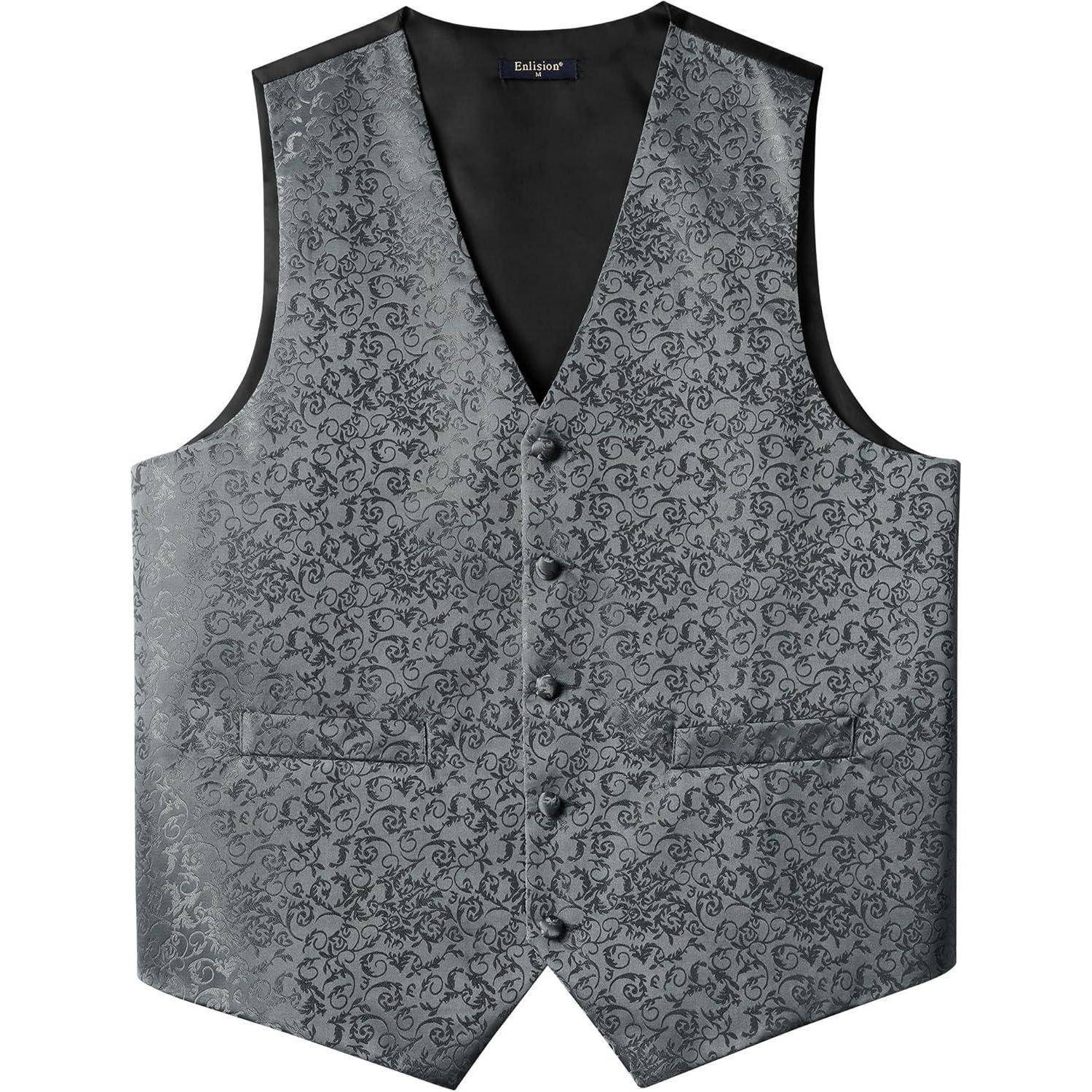 Weste Herren Paisley Jacquard Krawatte Einstecktuch Anzug XXL 001-Grau