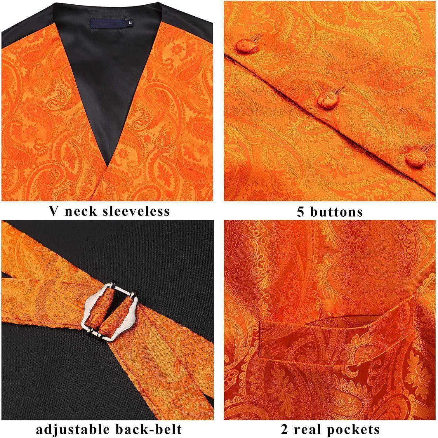 Anzugweste Herren Hochzeit Paisley Krawatte Einstecktuch Orange XXL