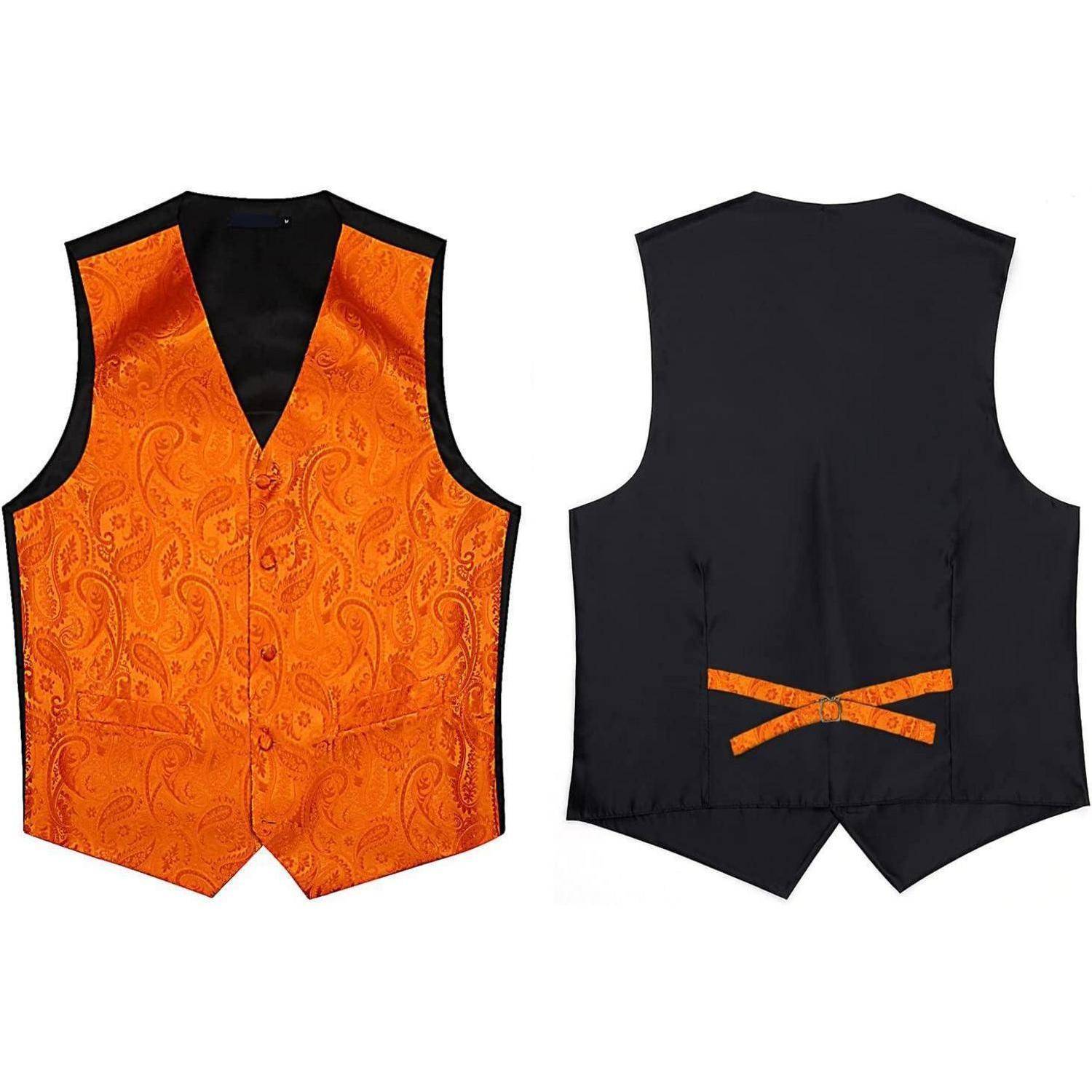 Anzugweste Herren Hochzeit Paisley Krawatte Einstecktuch Orange XXL