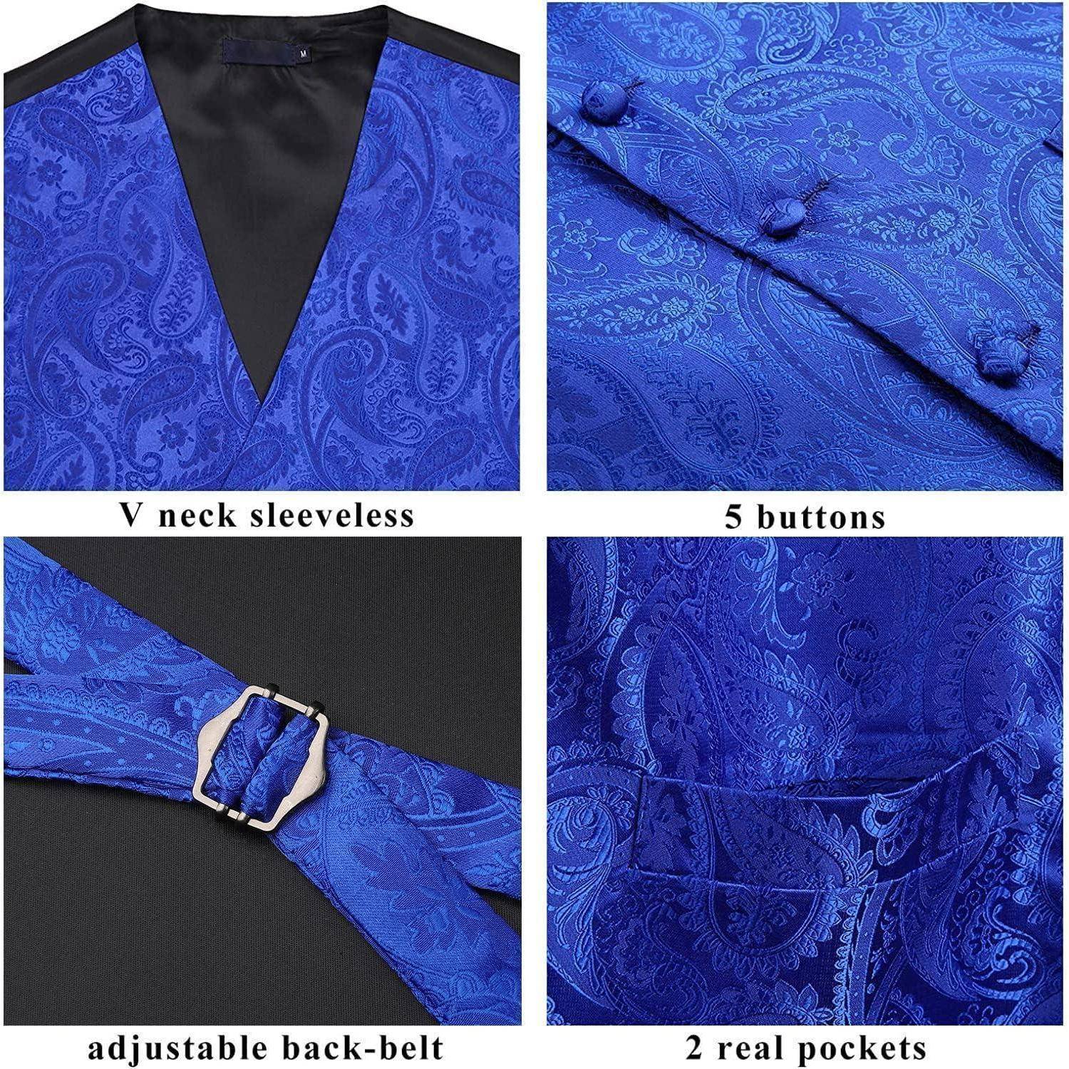 Anzugweste Herren Krawatte Einstecktuch Paisley Hochzeit Blau-L M