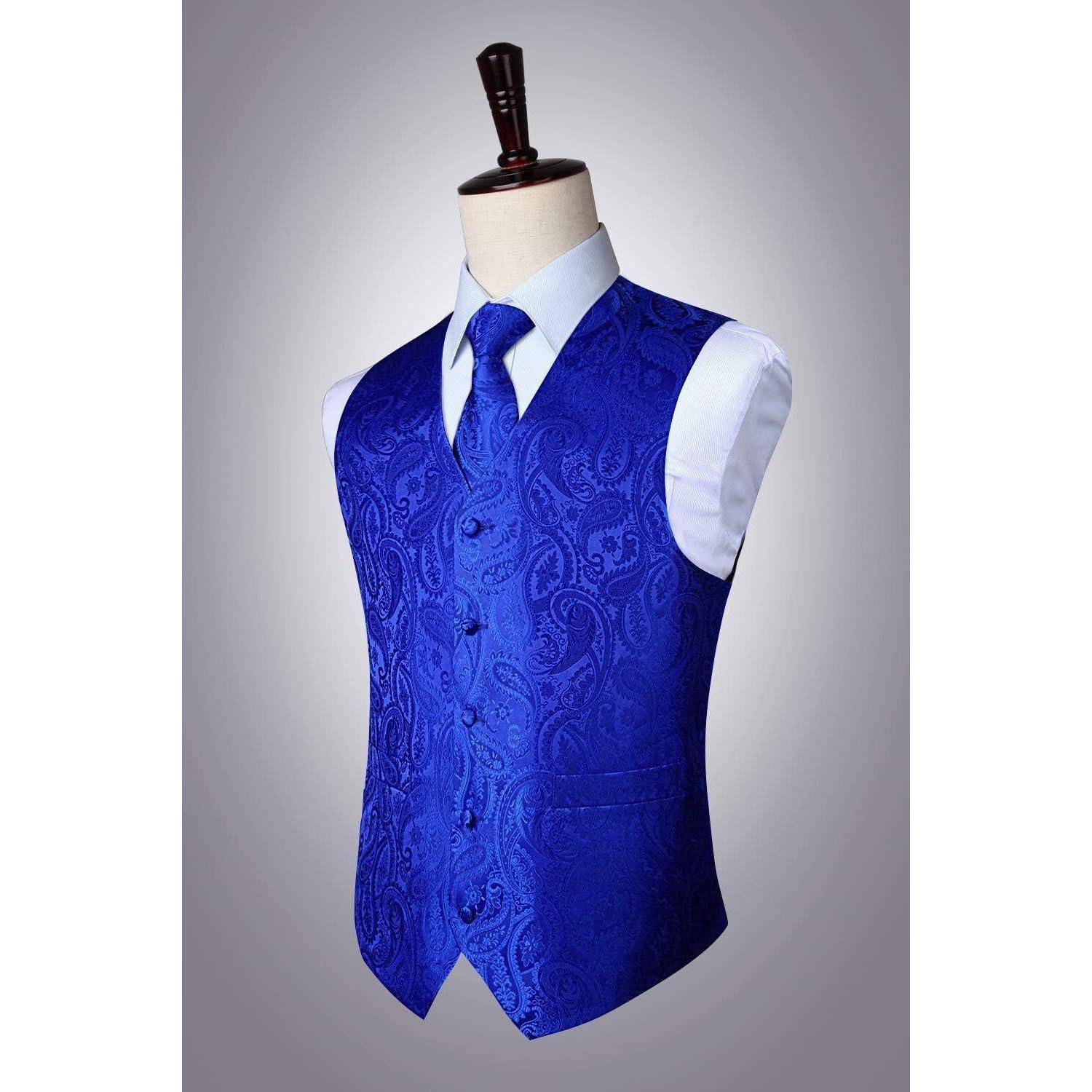 Anzugweste Herren Krawatte Einstecktuch Paisley Hochzeit Blau-L M