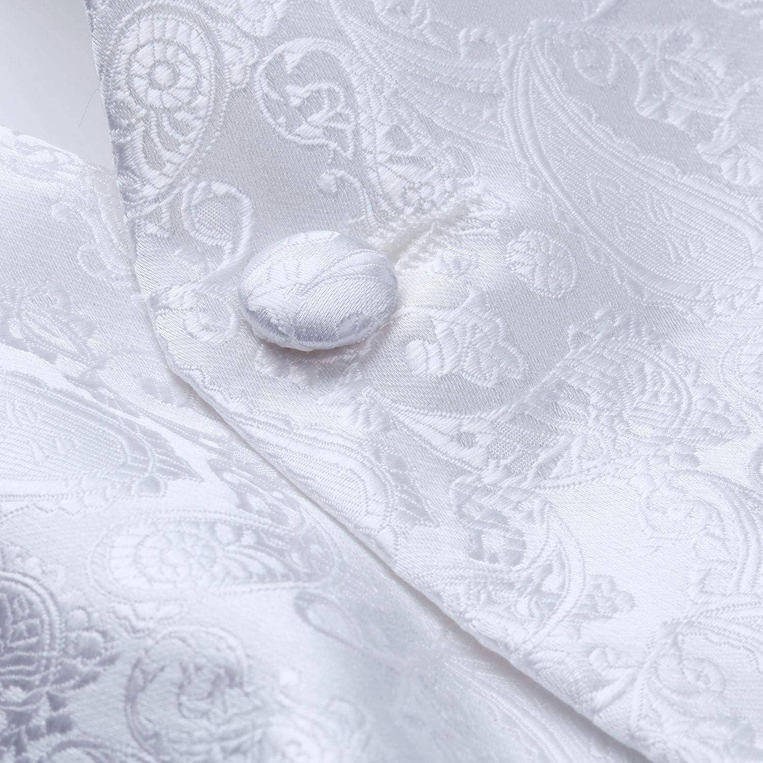 Anzugweste Herren Hochzeit Krawatte Paisley Einstecktuch Weiß XL