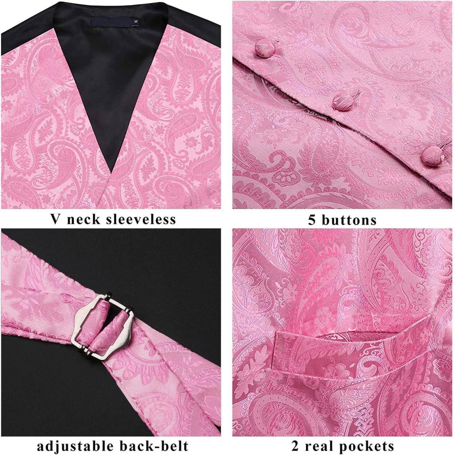Anzugweste Herren Hochzeit Paisley Krawatte Einstecktuch Rosa L