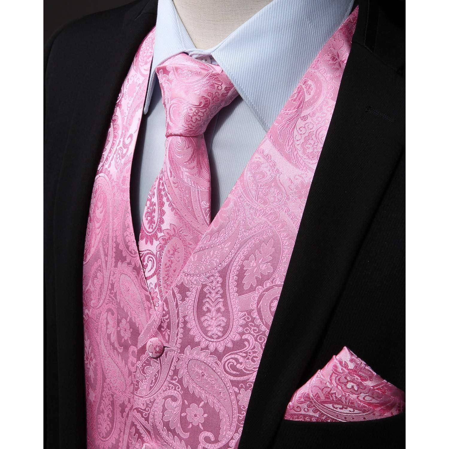 Anzugweste Herren Hochzeit Paisley Krawatte Einstecktuch Rosa L