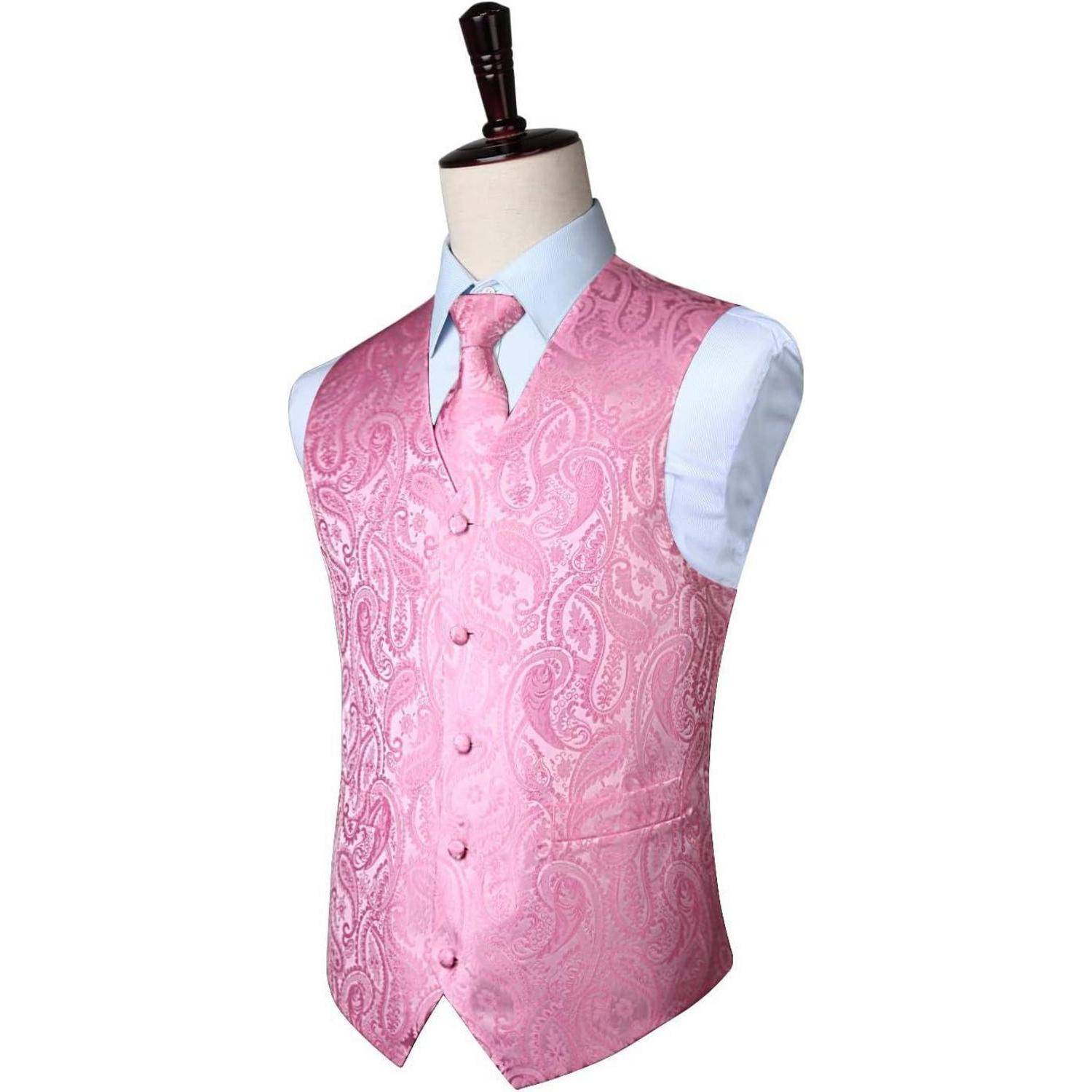 Anzugweste Herren Hochzeit Paisley Krawatte Einstecktuch Rosa L