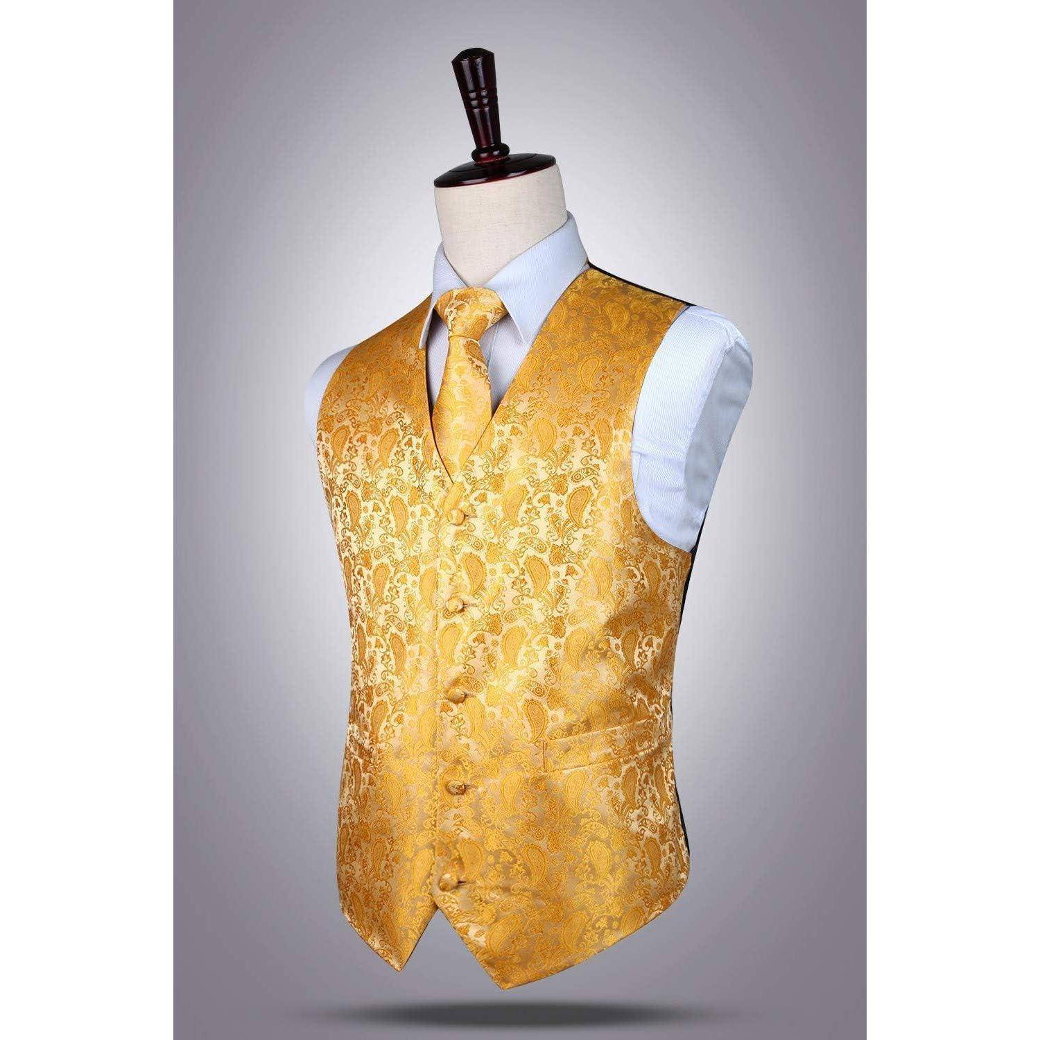 Anzugweste Herren Hochzeit Paisley Krawatte Einstecktuch Gelb M