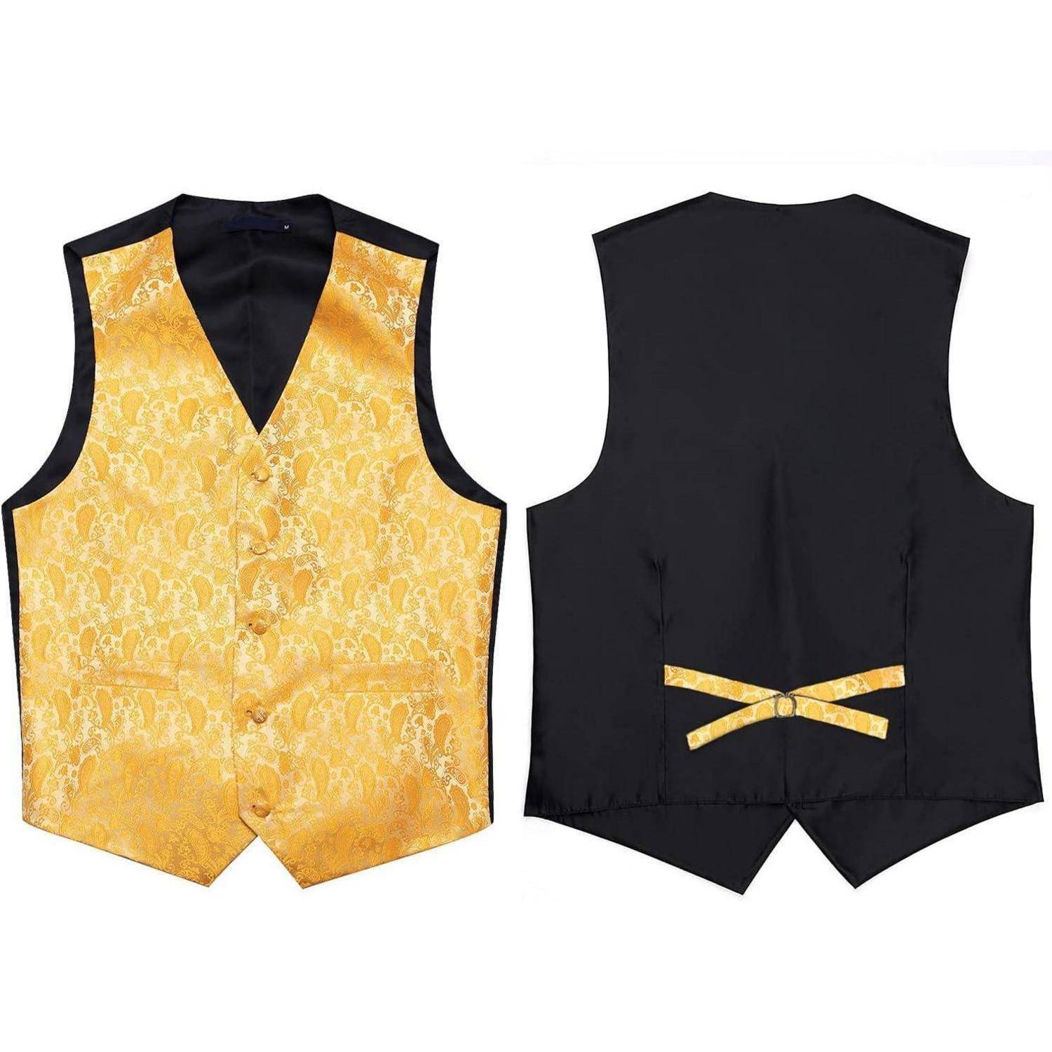 Anzugweste Herren Hochzeit Paisley Krawatte Einstecktuch Gelb M