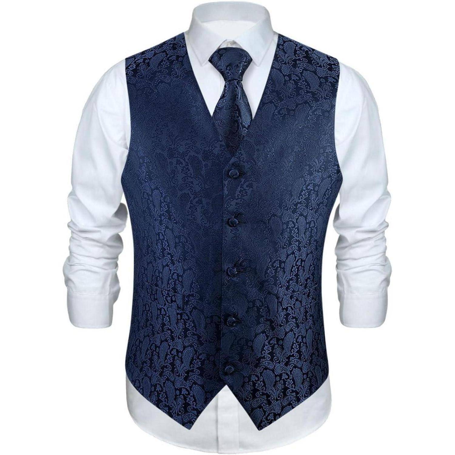 Anzugweste Herren Hochzeit Paisley Krawatte Set Marine-1 XL