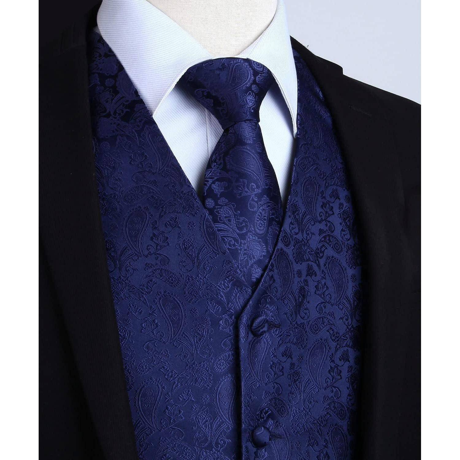 Anzugweste Herren Hochzeit Paisley Krawatte Set Marine-1 XL
