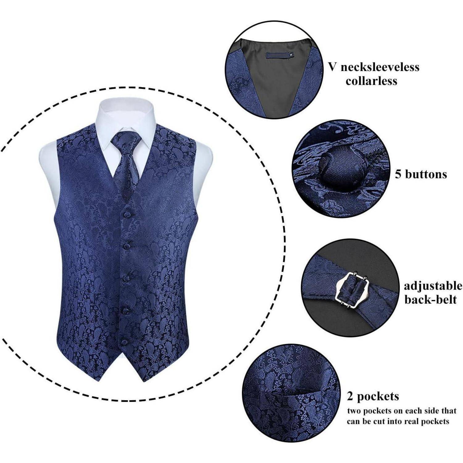 Anzugweste Herren Hochzeit Paisley Krawatte Set Marine-1 XL