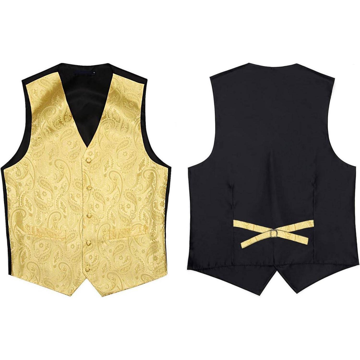 Anzugweste Herren Hochzeit Paisley Krawatte Einstecktuch Gelb-1 XXL