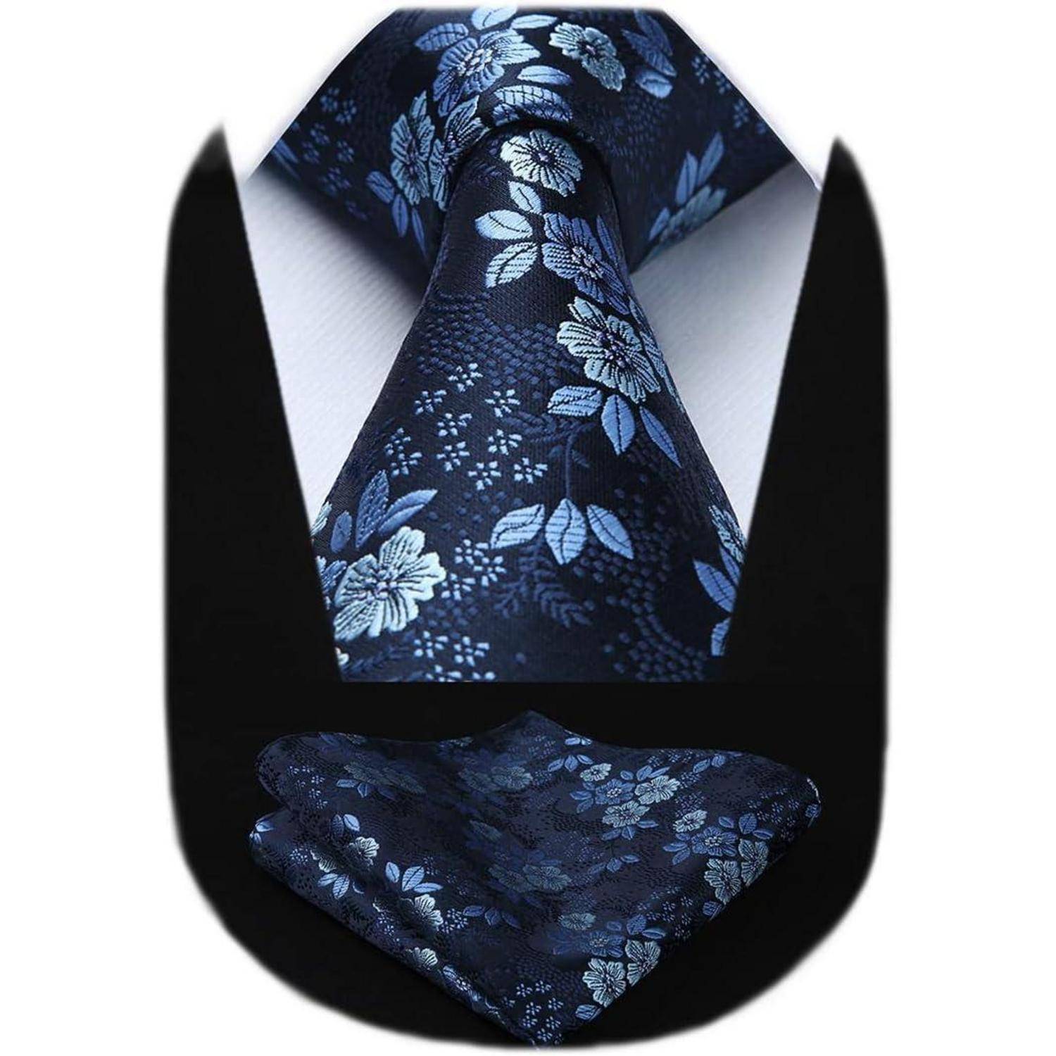 Krawattenset Herren Seide Floral Z-marineblau Einheitsgröße
