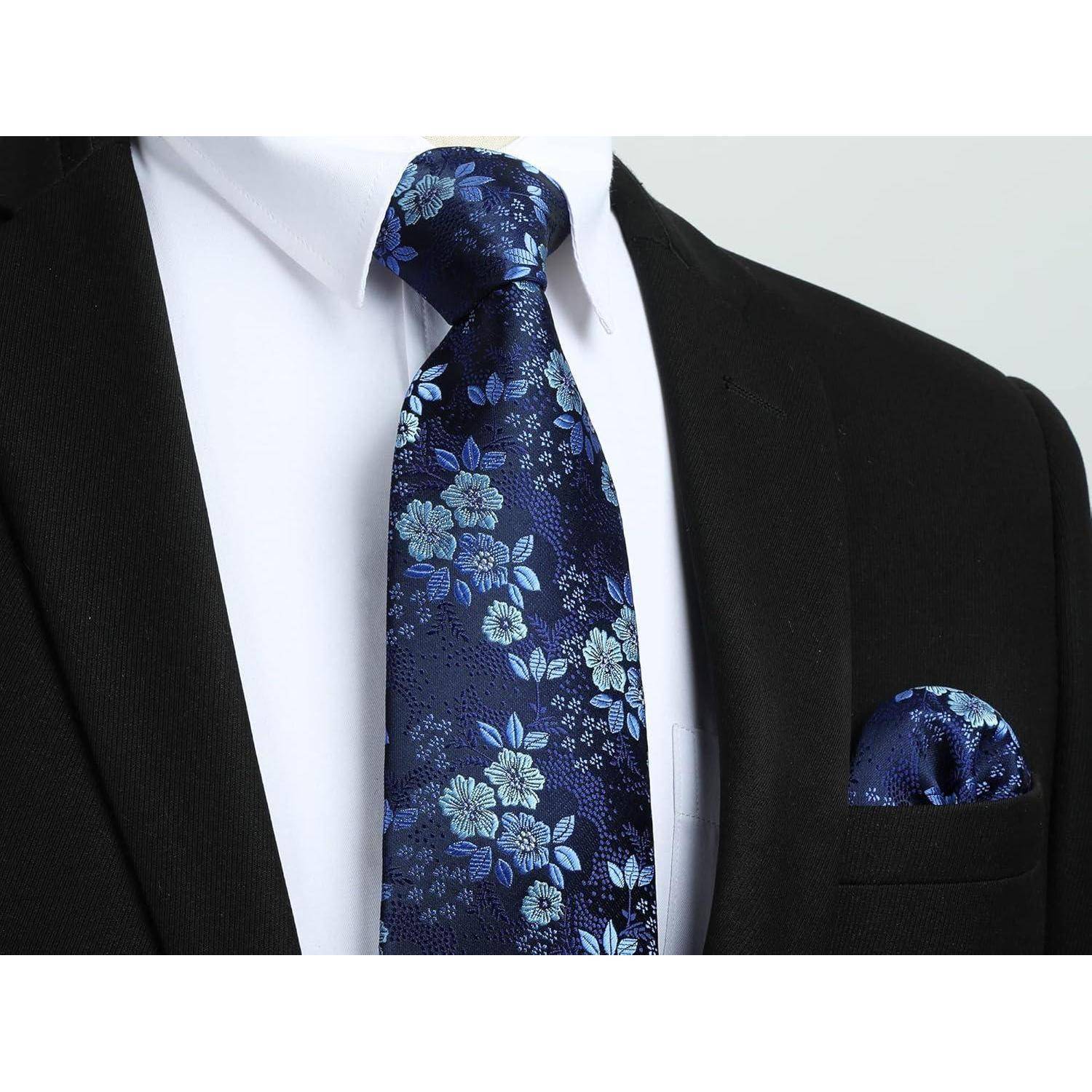Krawattenset Herren Seide Floral Z-marineblau Einheitsgröße
