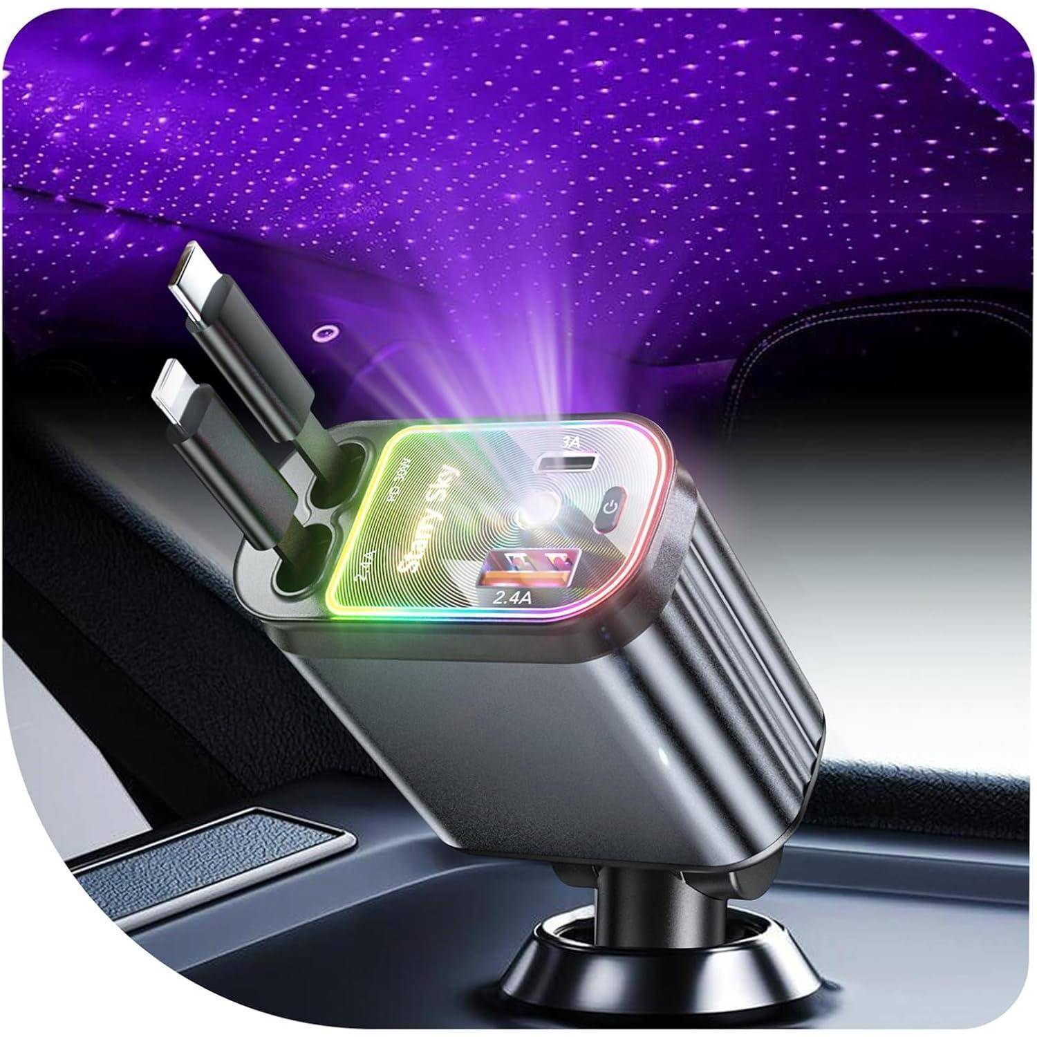Ladegerät KFZ Zigarettenanzünder Sternenlicht Kabel fur Apple+Type C