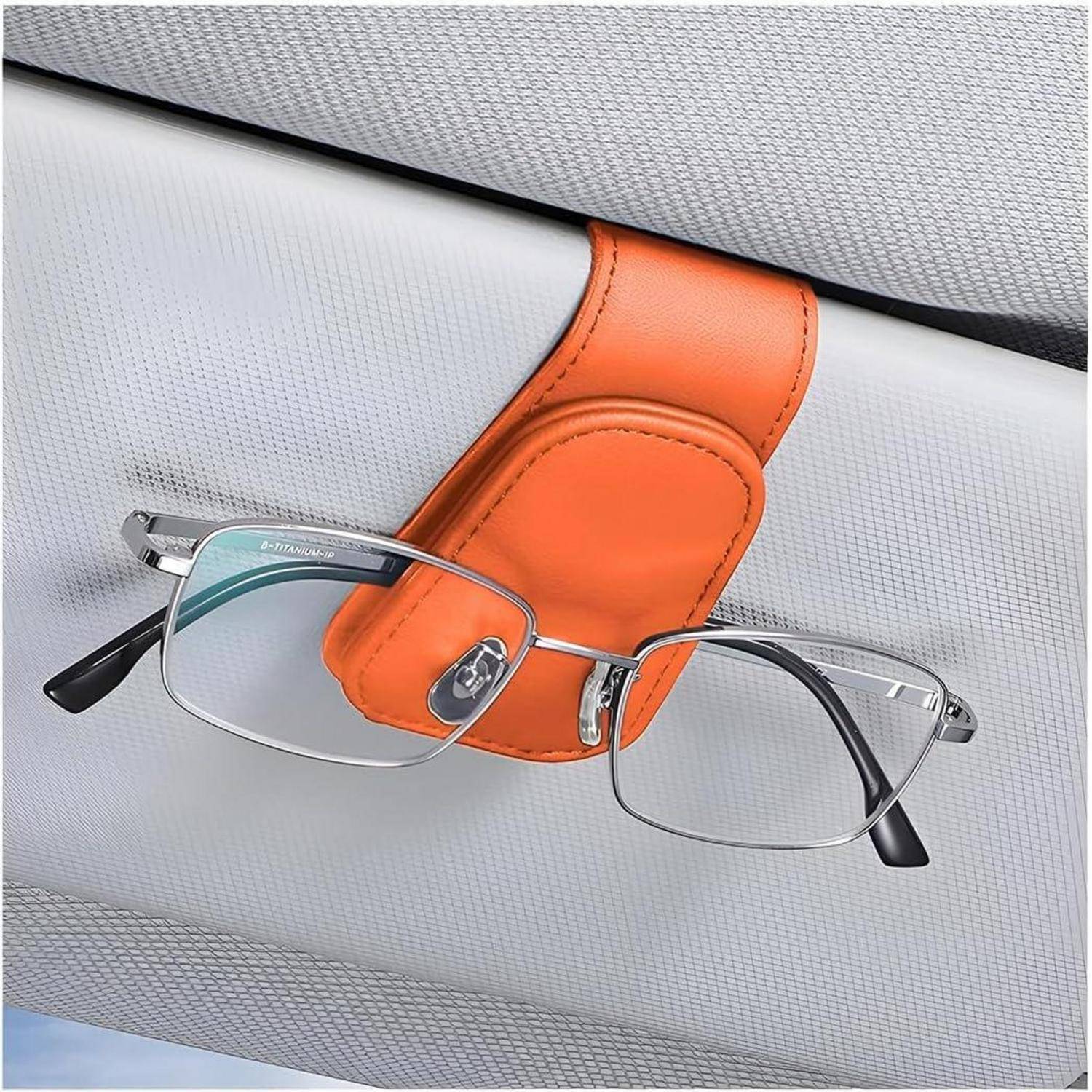 Brillenhalter Auto Sonnenblende Visier Magnet Leder Clip Orange