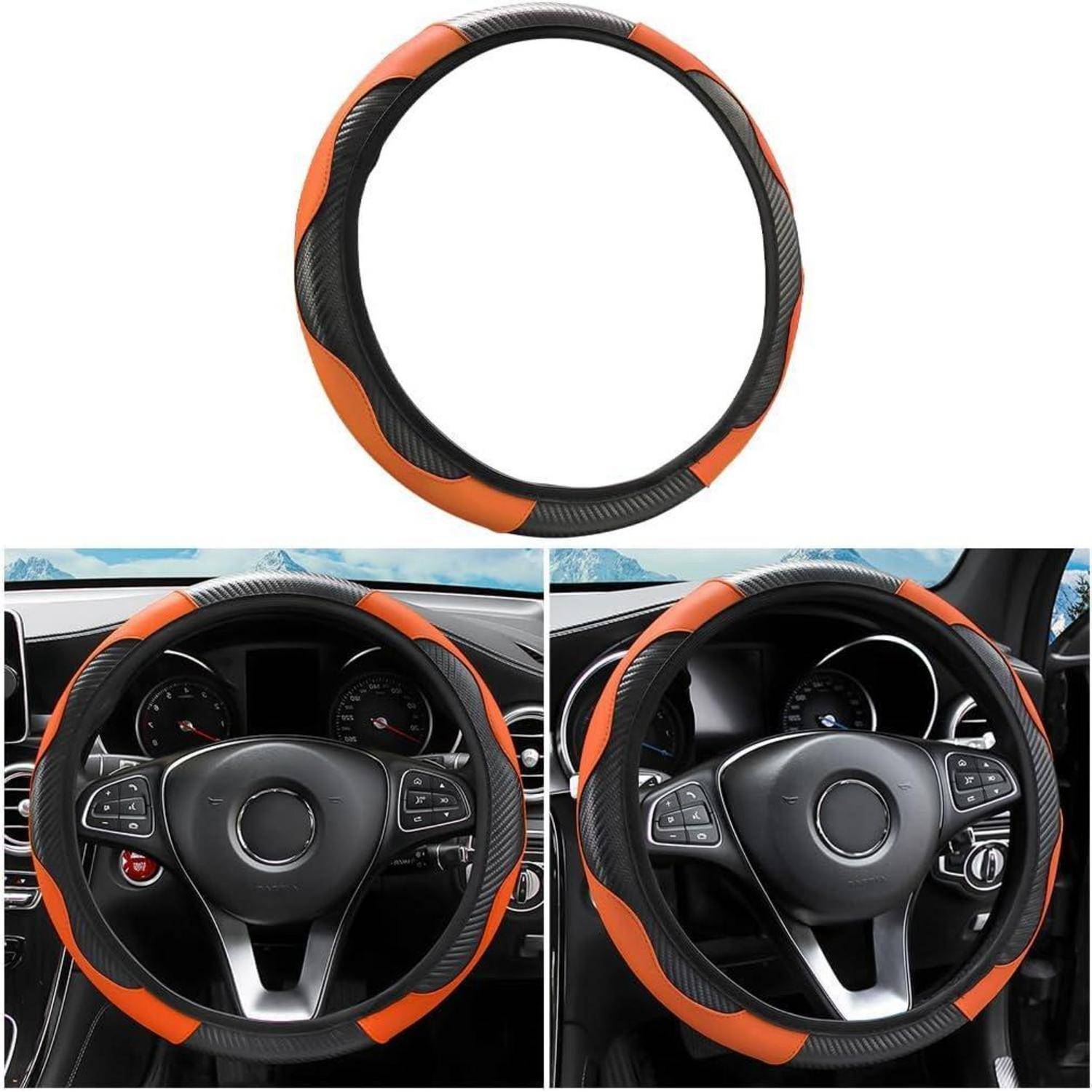 Lenkradbezug Universal Mikrofaser Leder 37 38 cm rutschfest Orange