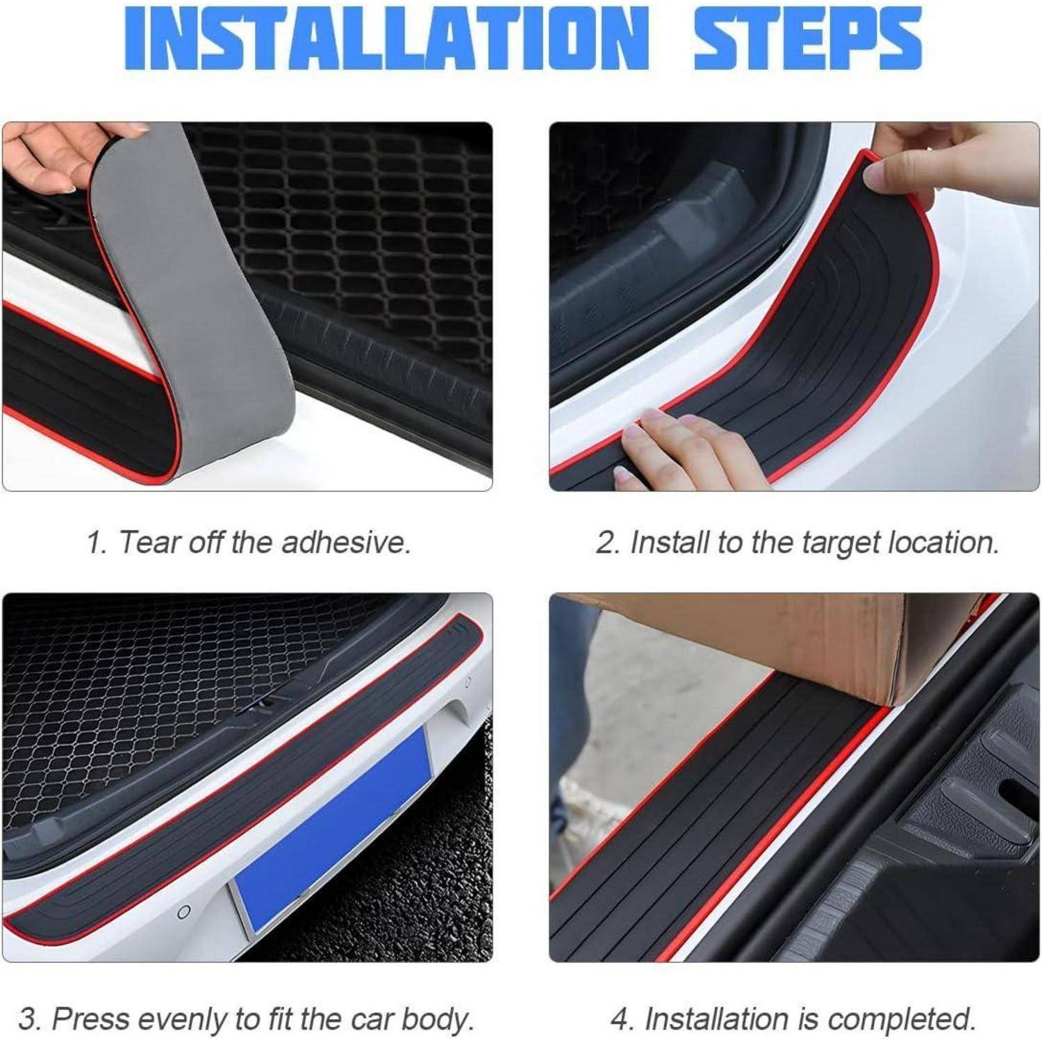 Installationsschritte: 1. Klebestreifen abziehen. 2. Streifen an der Stelle im Auto anbringen. 3. Fest andrücken. 4. Installation ist abgeschlossen.