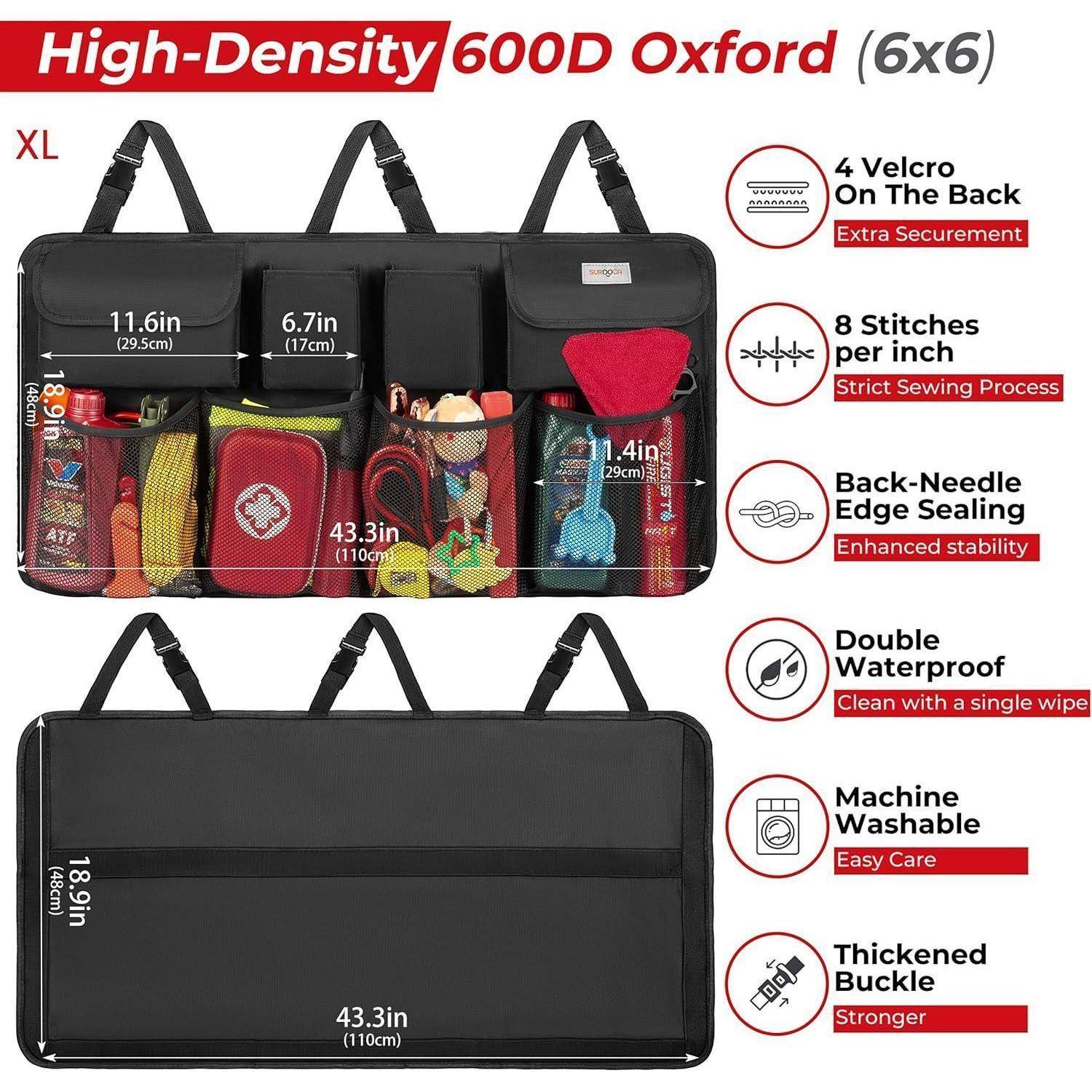 Kofferraum Organizer 8 Taschen Klettverschluss Schwarz XL-110x48 cm