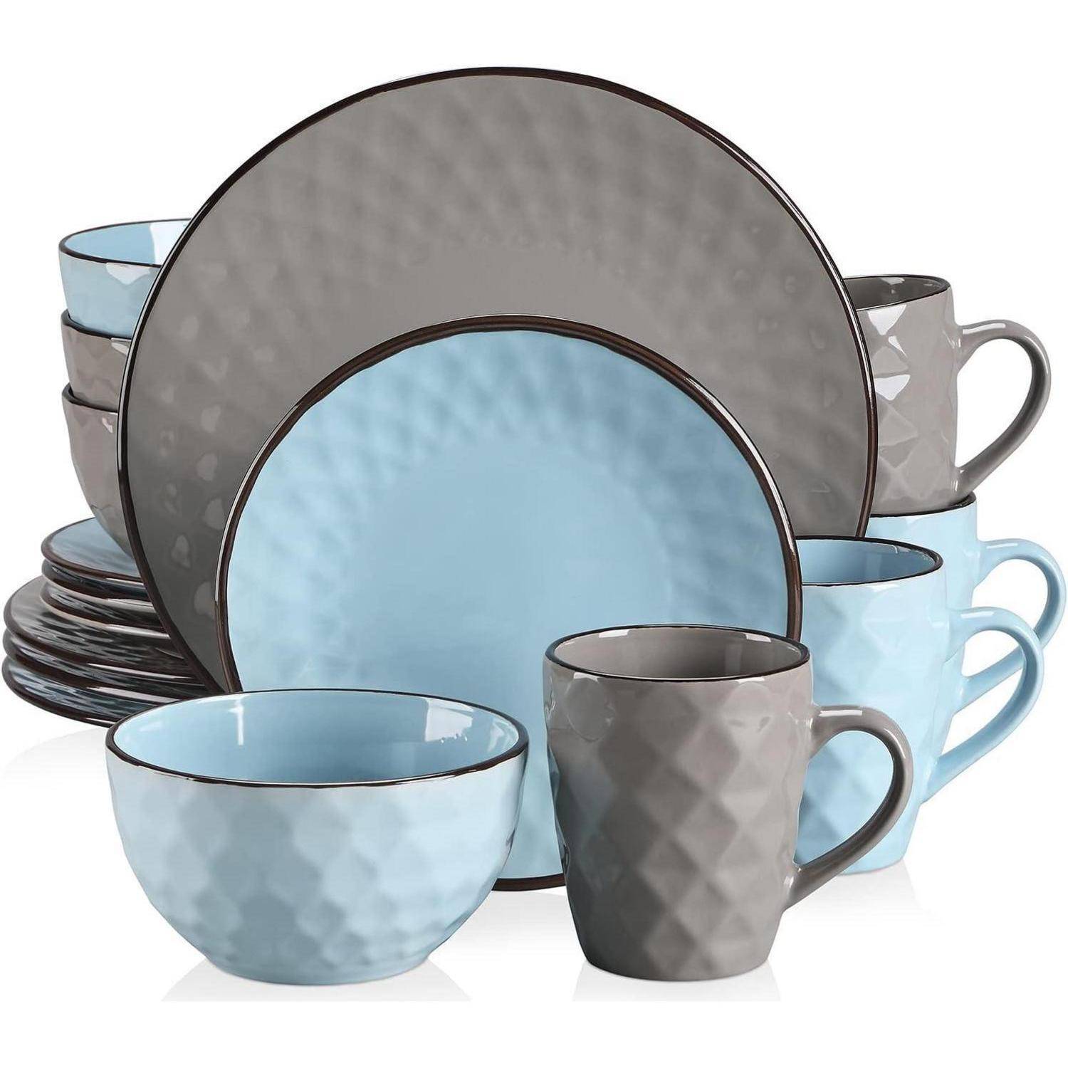 Tafelservice Steingut GV-16 Pièces Gem-blau-graue Mischung