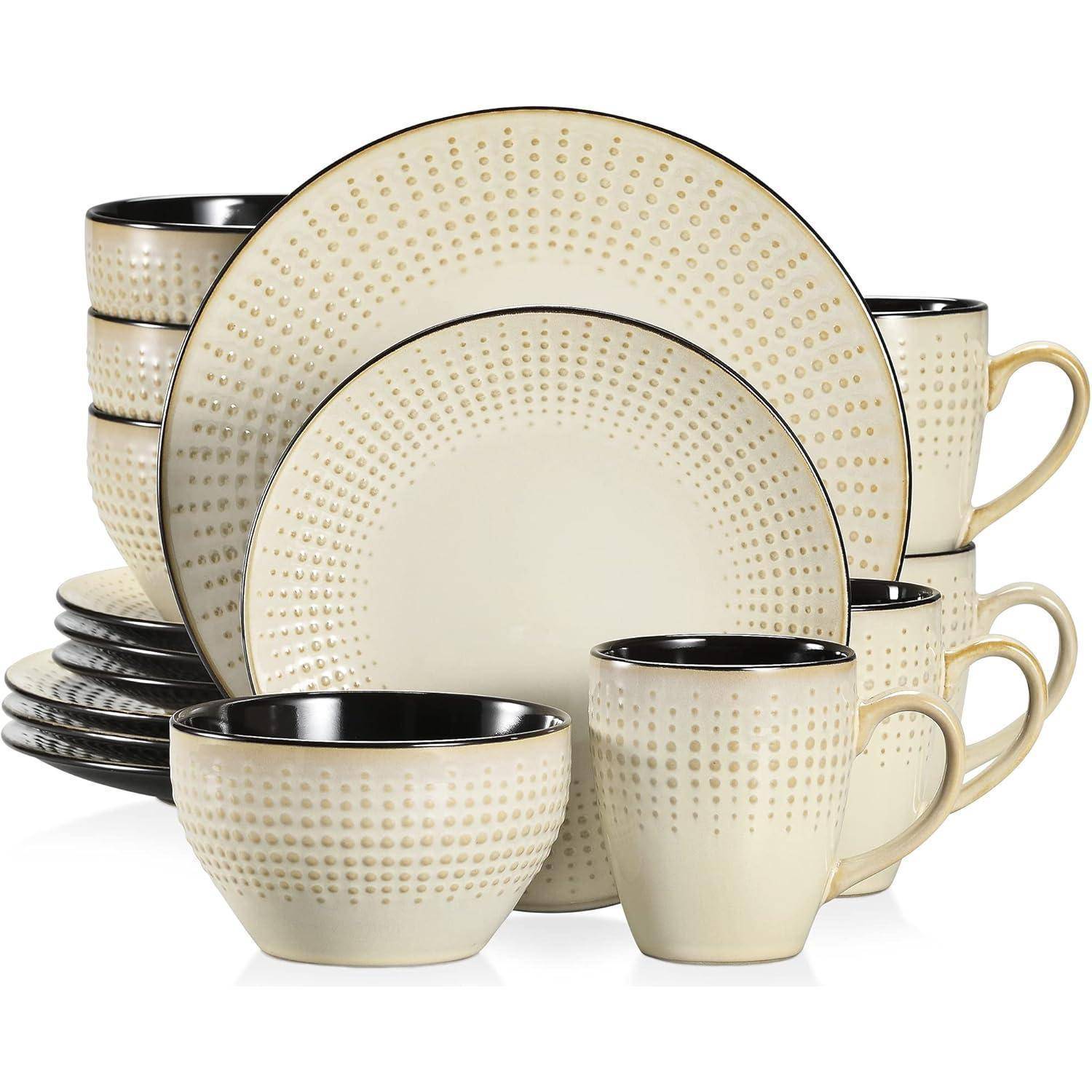 Kombiservice Steinzeug 16teilig 16-teiliges Tafelservice Guto-beige