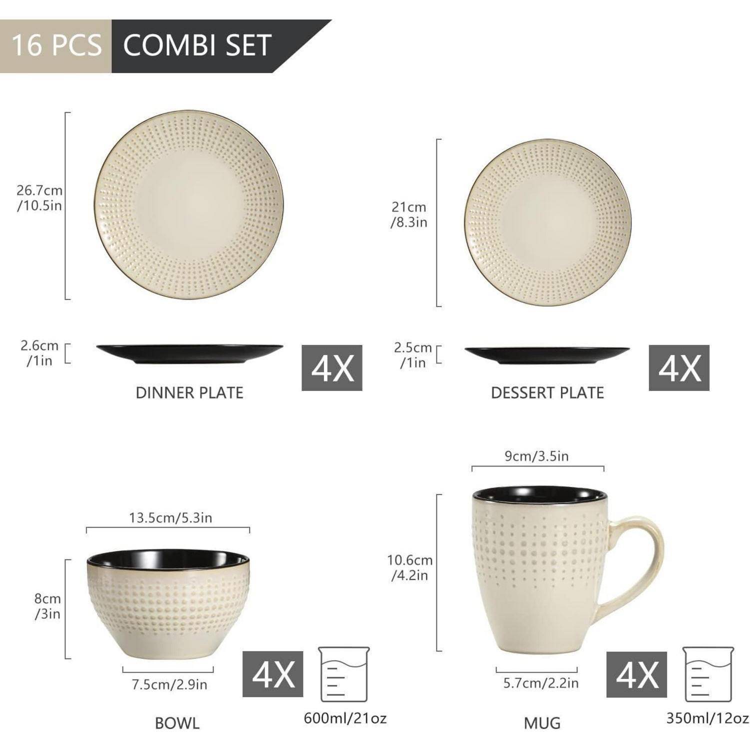 Kombiservice Steinzeug 16teilig 16-teiliges Tafelservice Guto-beige