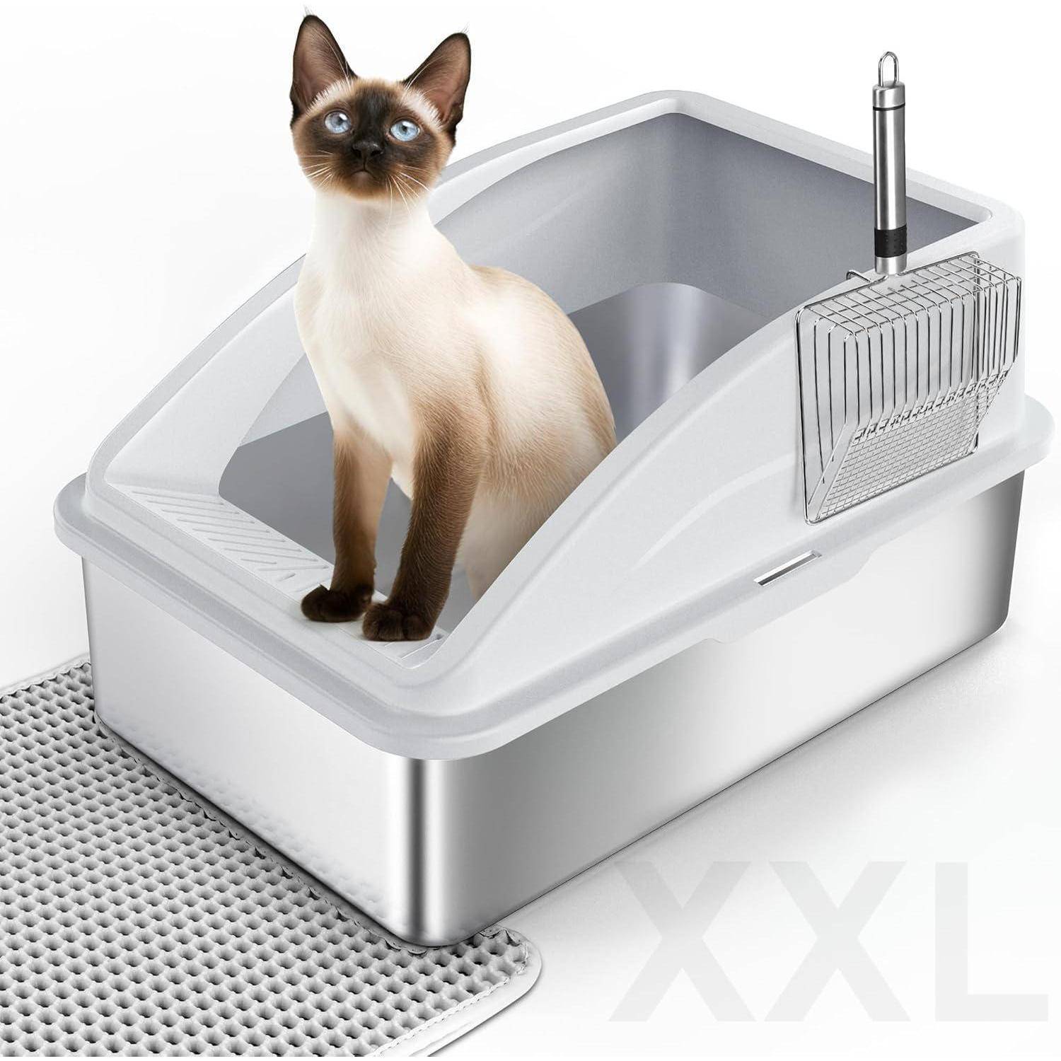 Katzenklo Edelstahl 42L XXL Extra großes Fassungsvermögen Silbergrau