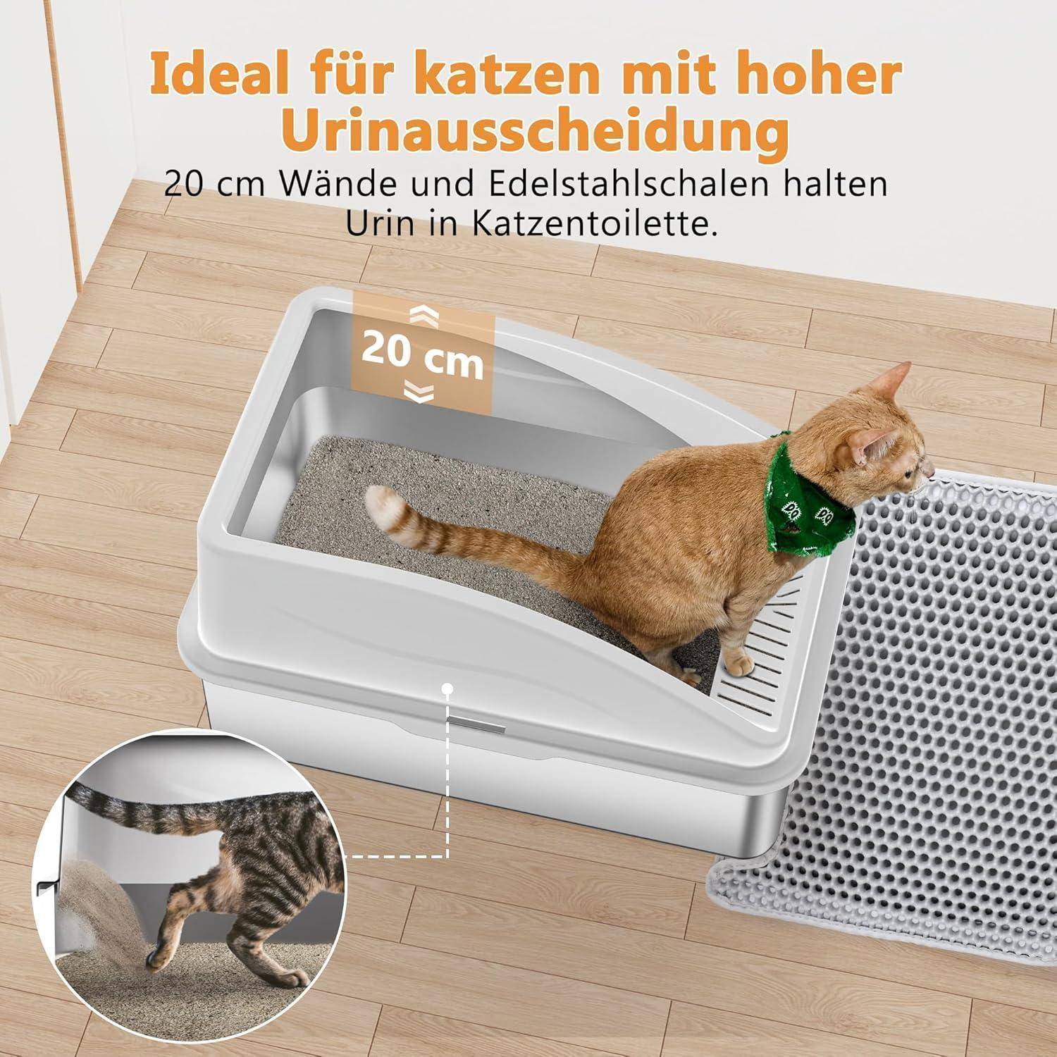 Katzenklo Edelstahl 42L XXL Extra großes Fassungsvermögen Silbergrau