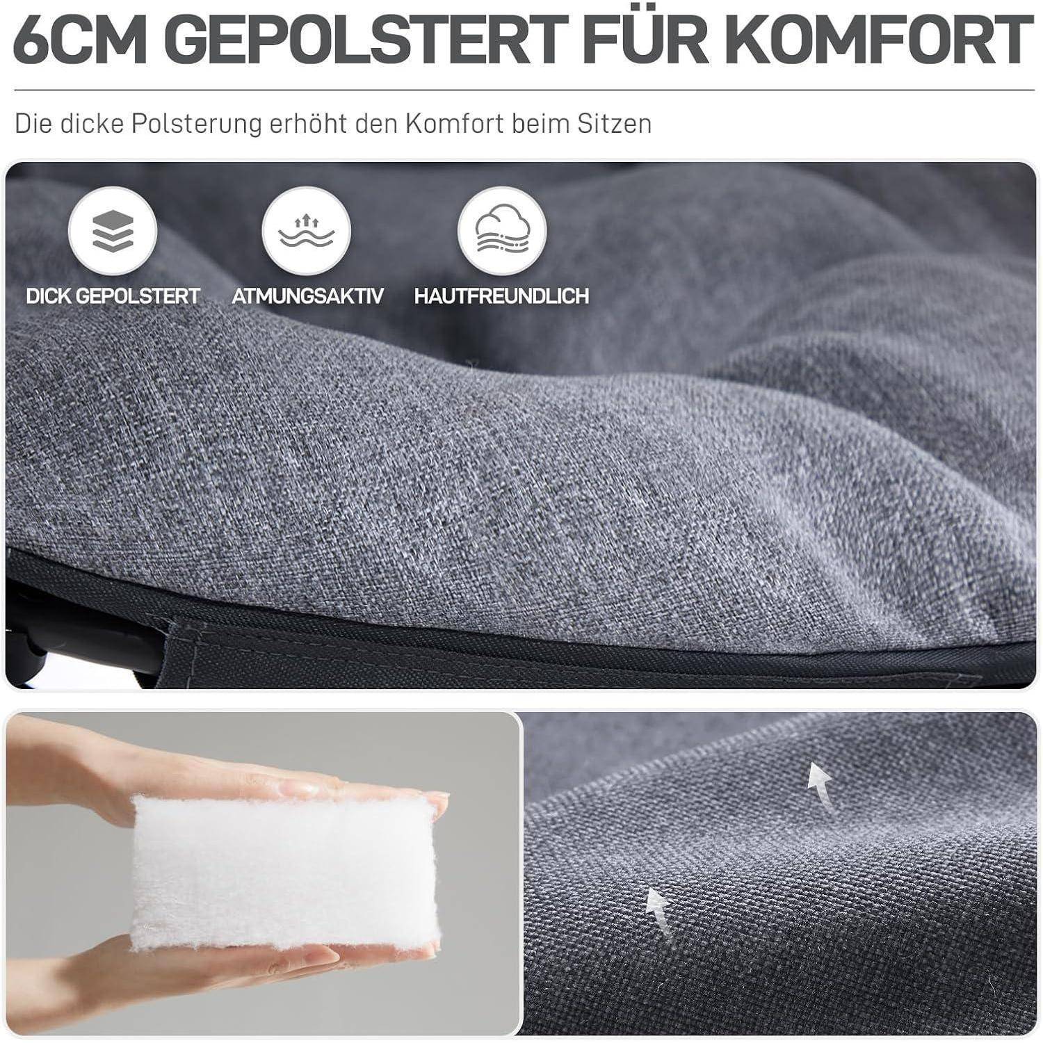 Campingstuhl XXL Faltbar 150kg Gepolstert Kissen Rund Grau