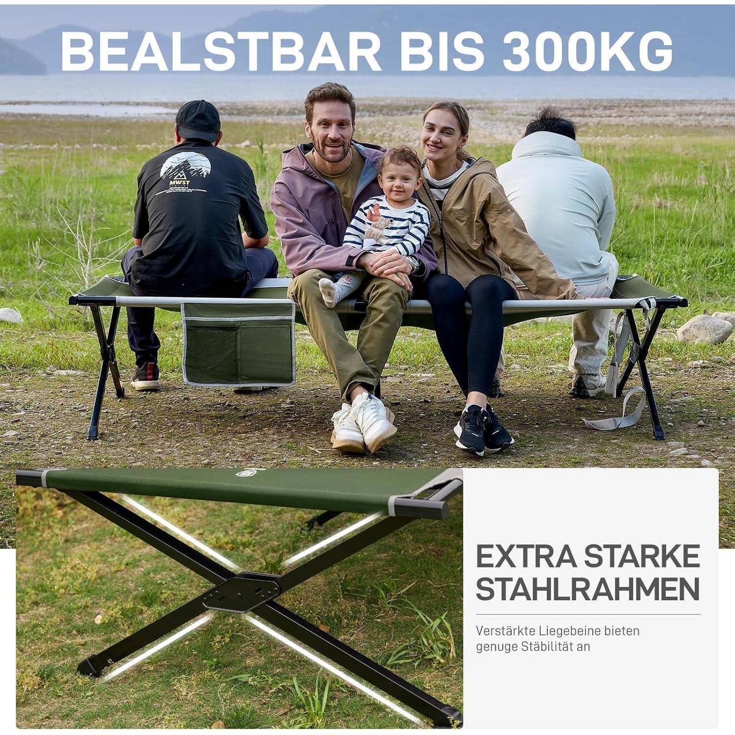Feldbett Klappbar XXL 214x106cm 300kg Belastbar Camping Grün