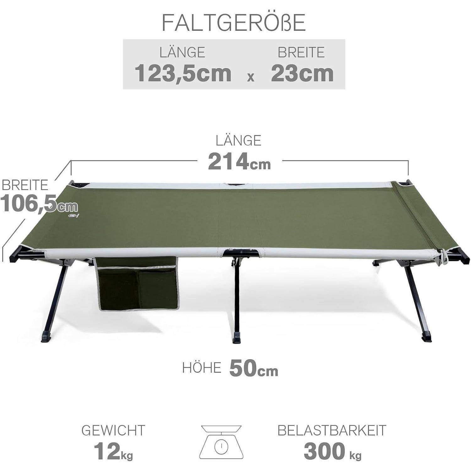Feldbett Klappbar XXL 214x106cm 300kg Belastbar Camping Grün
