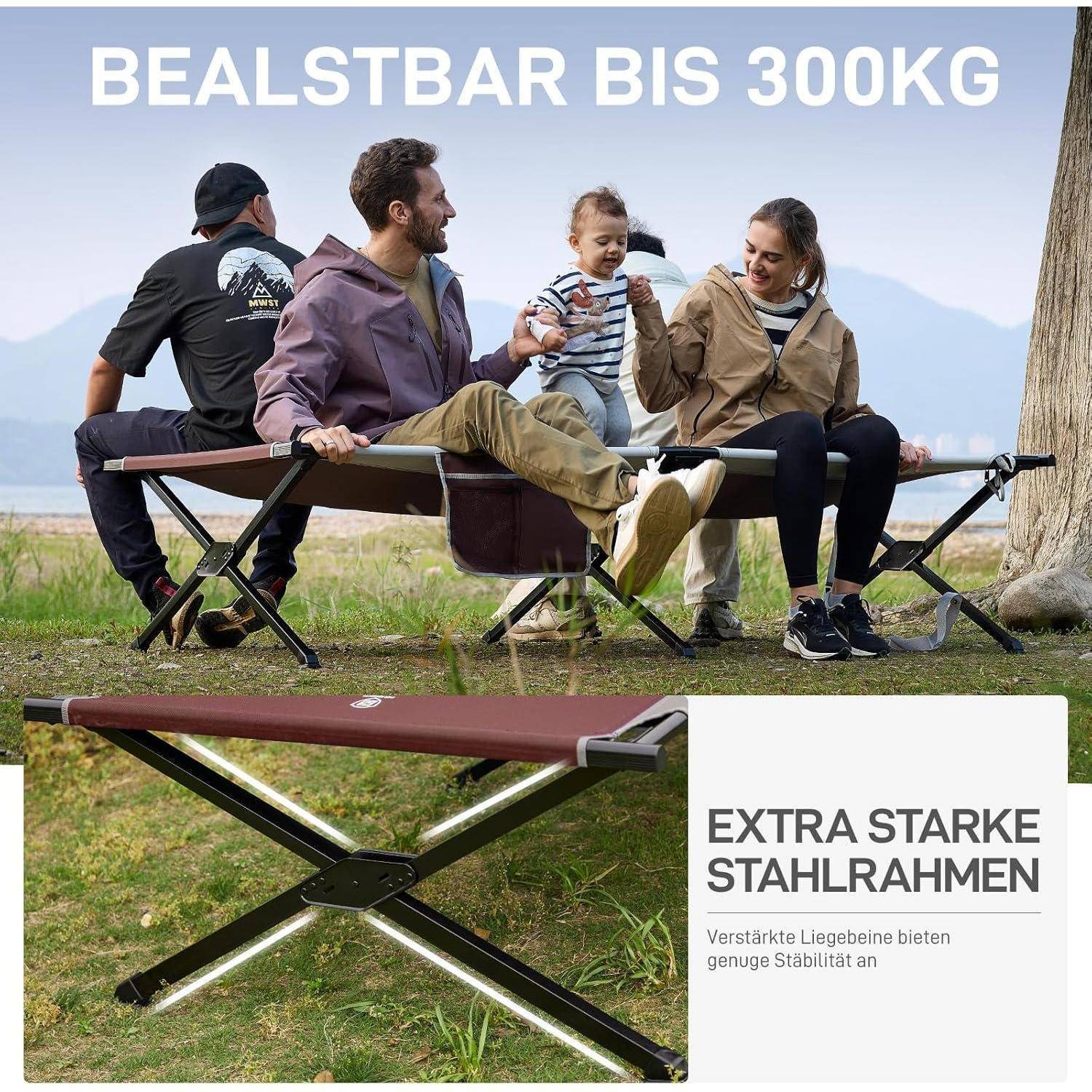 Feldbett Klappbar 214cm 106cm 300kg Belastbar XXL Outdoor Rot