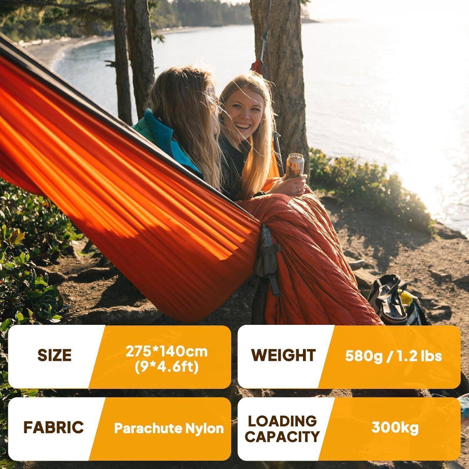 Hängematte Reise Camping 300kg Nylon 275 x 140 cm Orange Grau