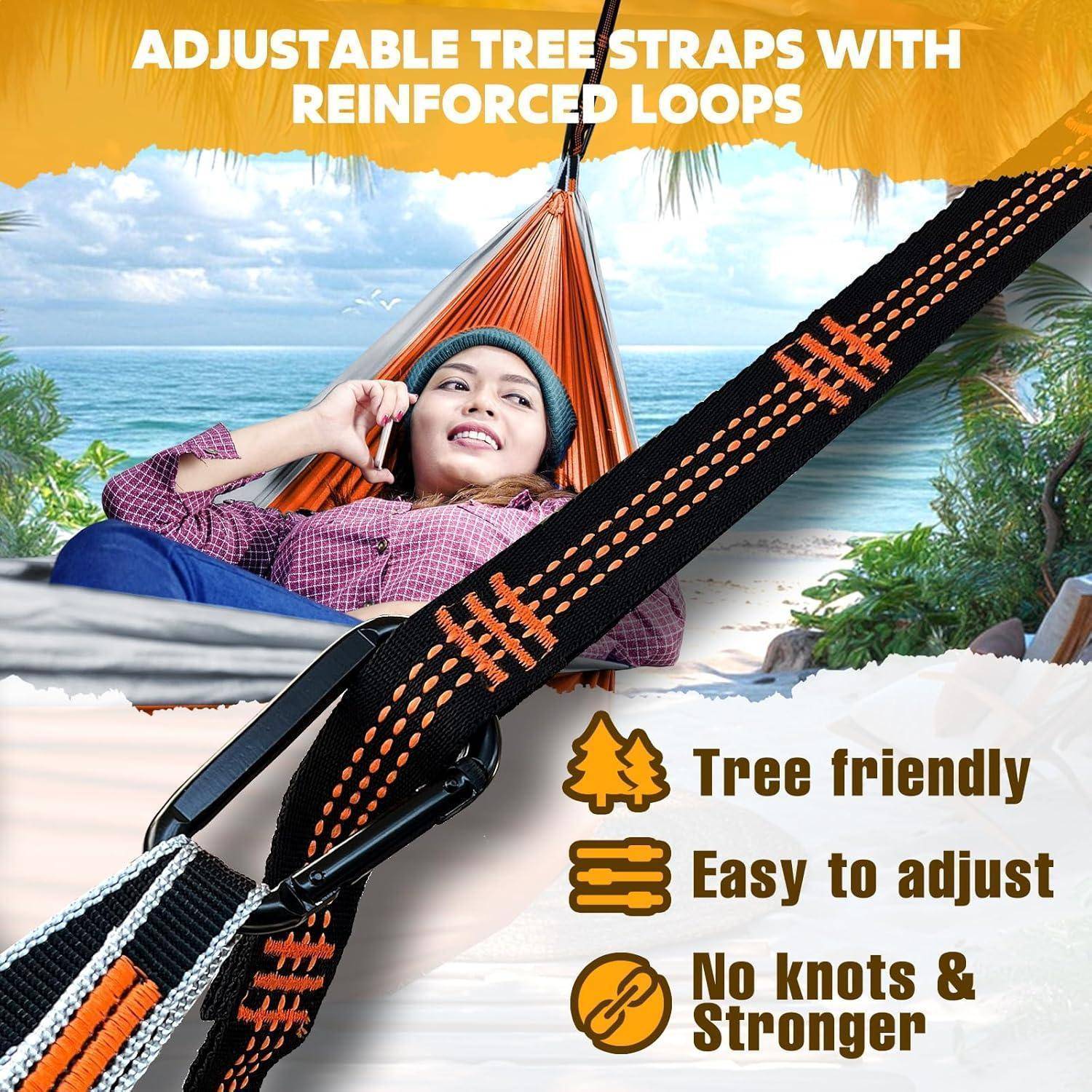 Hängematte Reise Camping 300kg Nylon 275 x 140 cm Orange Grau