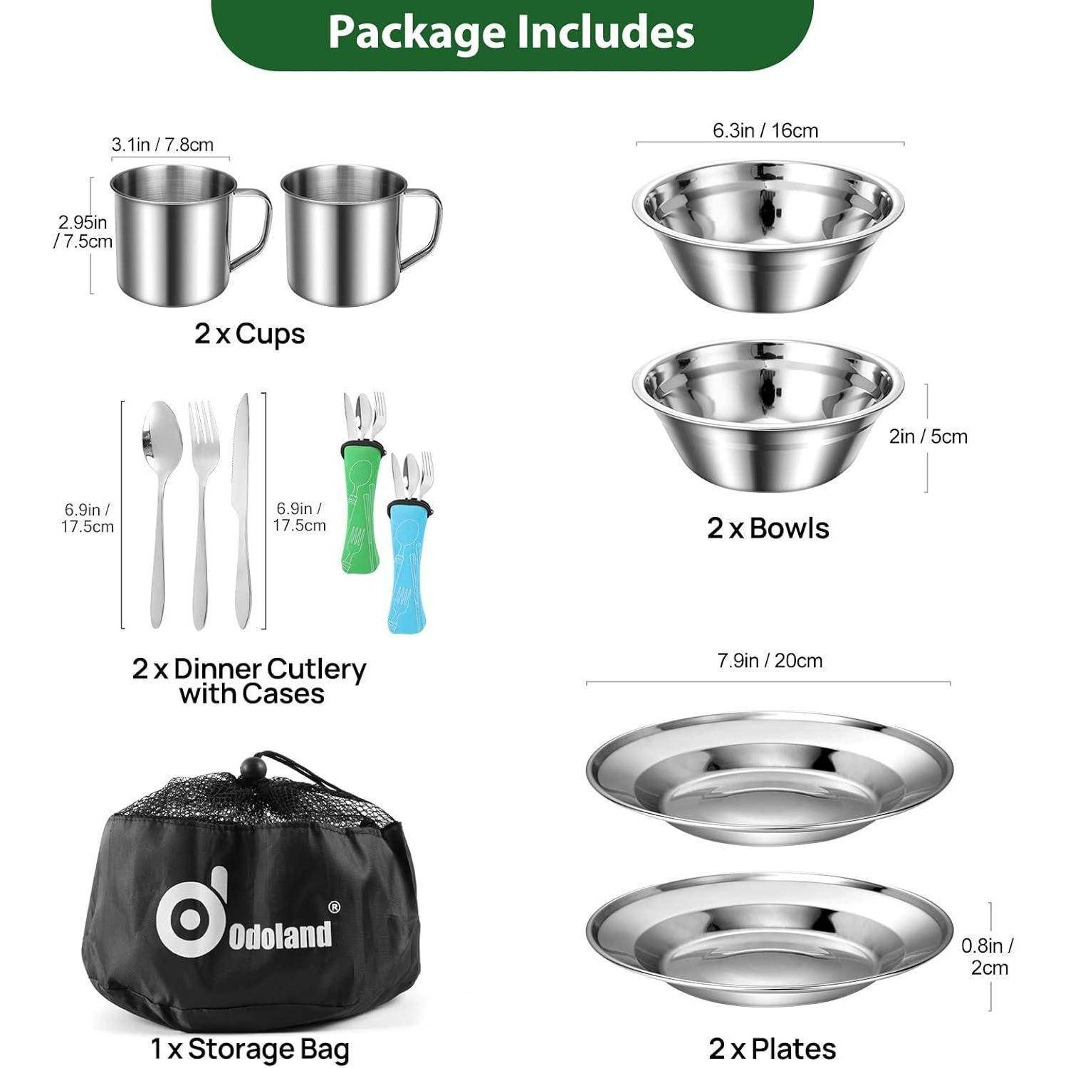 Campingbesteck Edelstahl Klappbesteck Set Teller Tasse 2 Personen