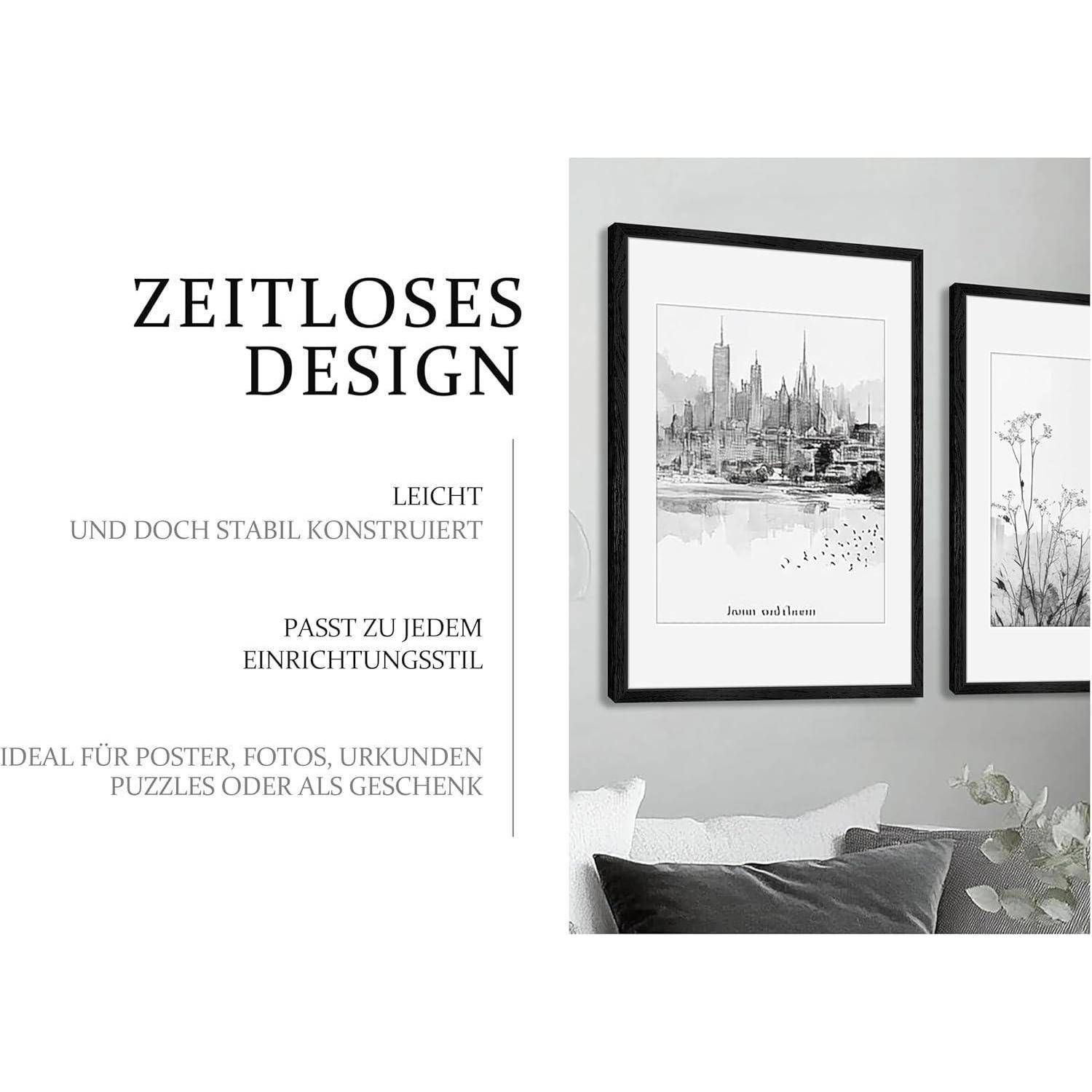Bilderrahmen Passepartout 30x40cm Eiche Holz Schwarz 40x60cm 1x