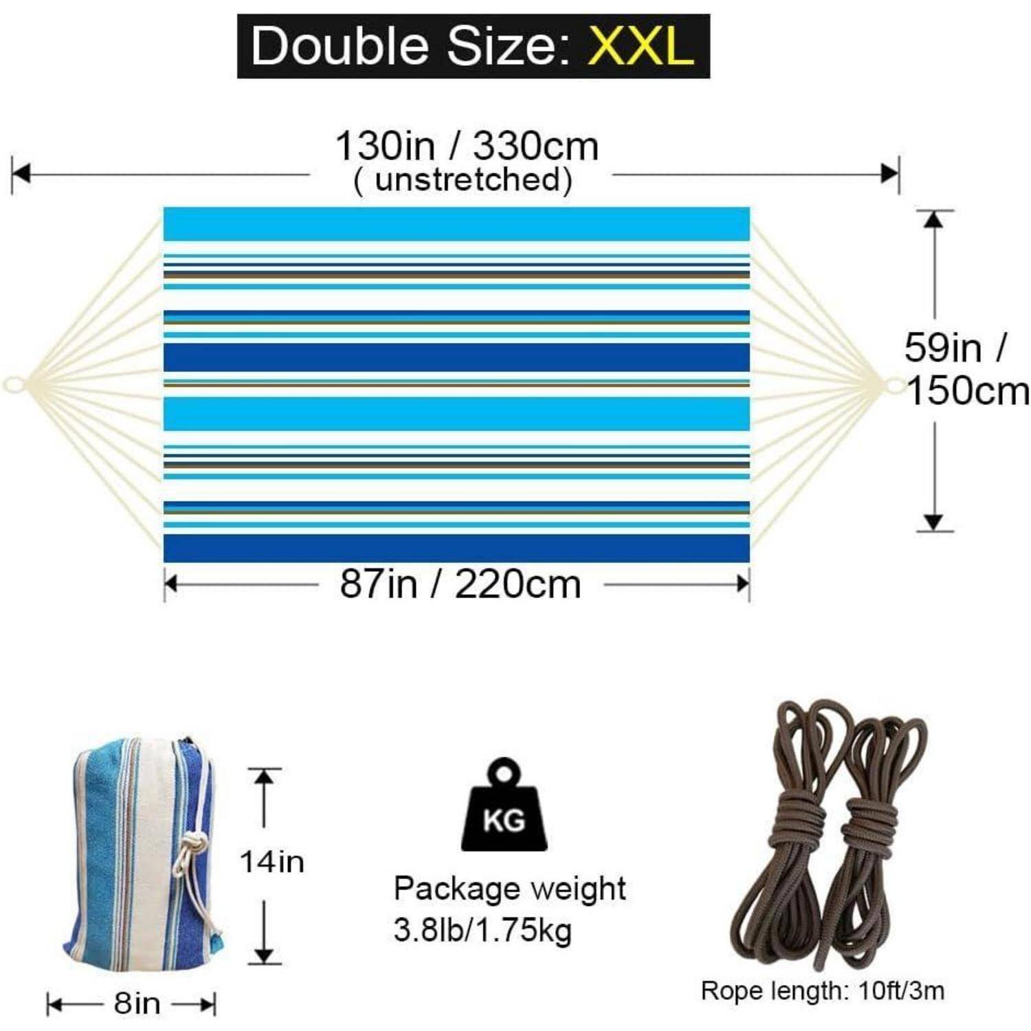 Hängematte Doppel 2 Personen Baumwolle Leinen XXL 272 kg Cornfield