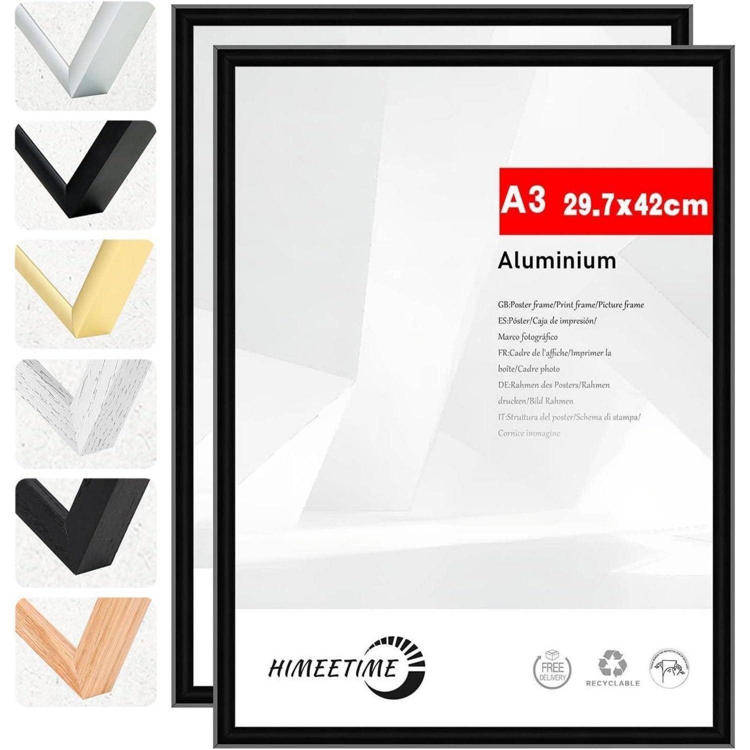 Bilderrahmen A3 29,7x42 cm Schwarz Alu | Schwarz A3(29,7x42cm) 2x