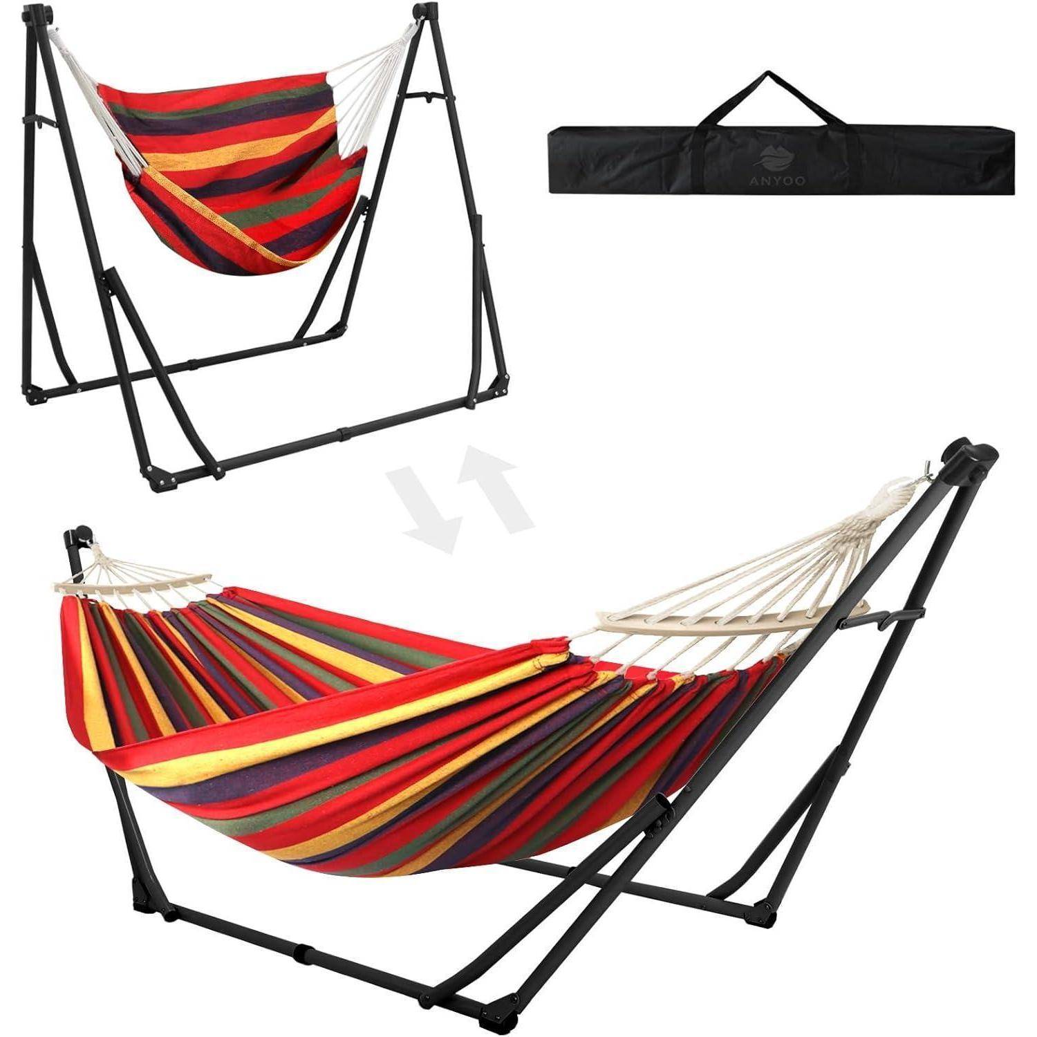 Hängematte Hängesessel Klappgestell Tragbar Outdoor Schwarz und Rot