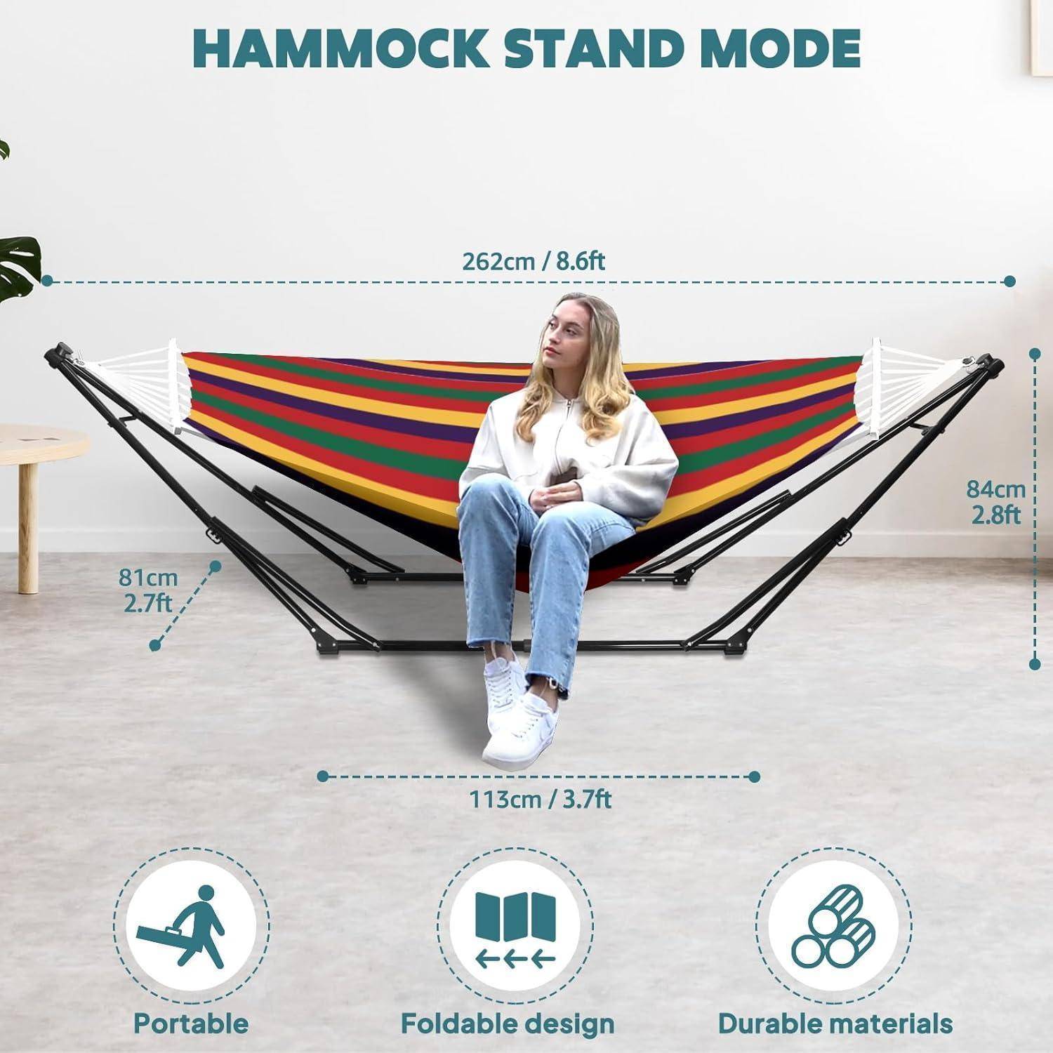 Hängematte Hängesessel Klappgestell Tragbar Outdoor Schwarz und Rot