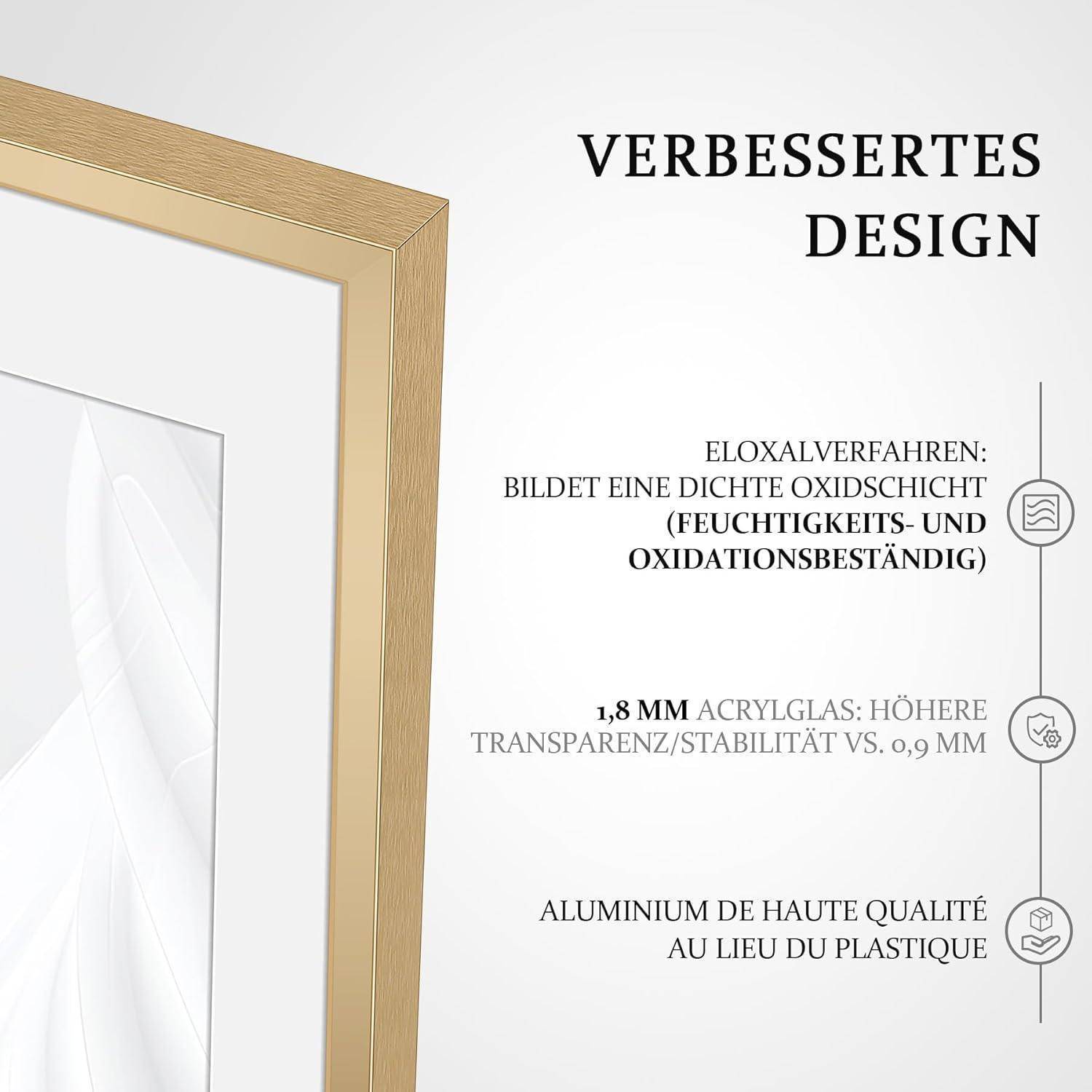 Bilderrahmen 30x30cm 3er Passepartout Alu | Champagner Gold 30x30cm 3x