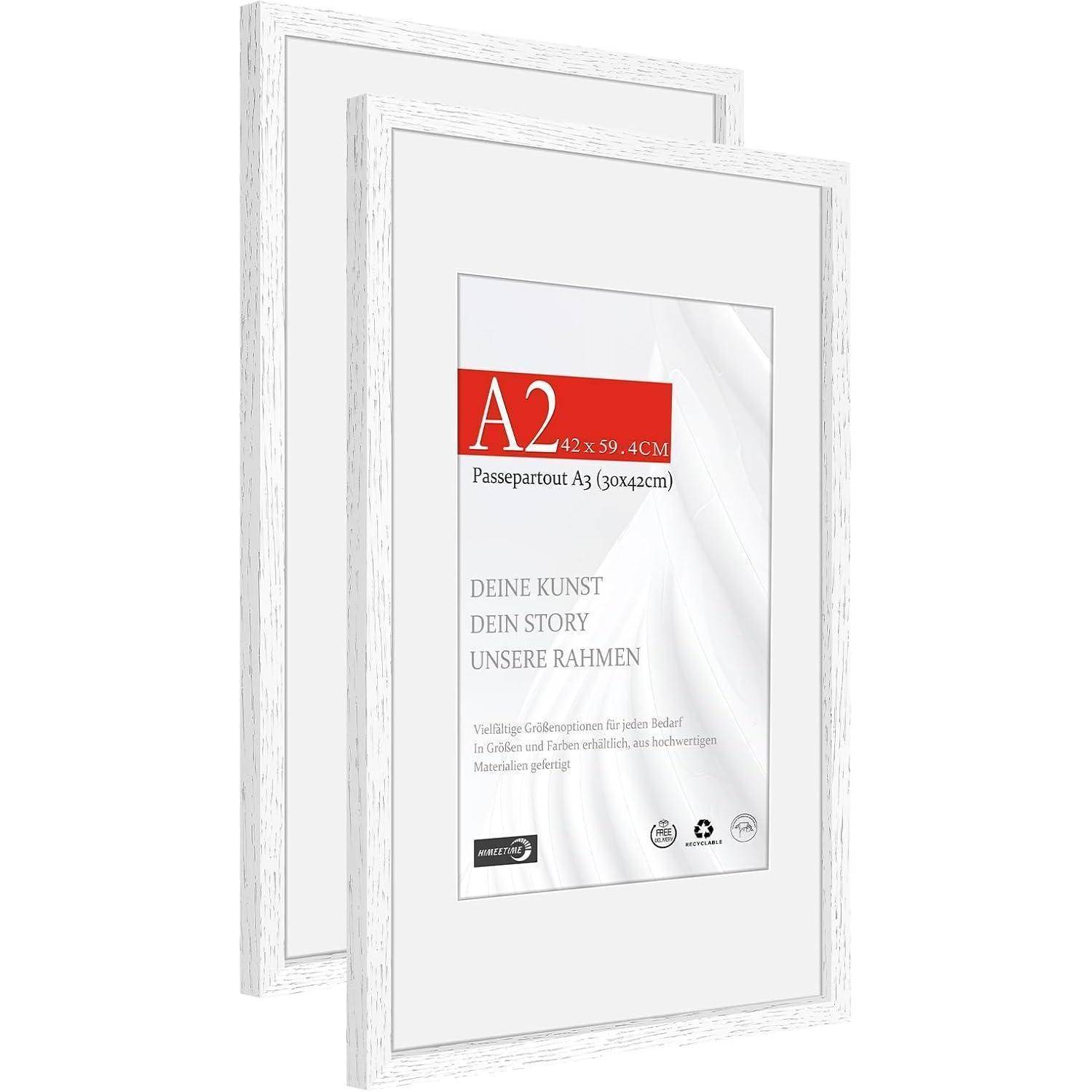 Bilderrahmen A2 42x59cm Eiche Holz | Weiß A2(42x59,4cm) 2x