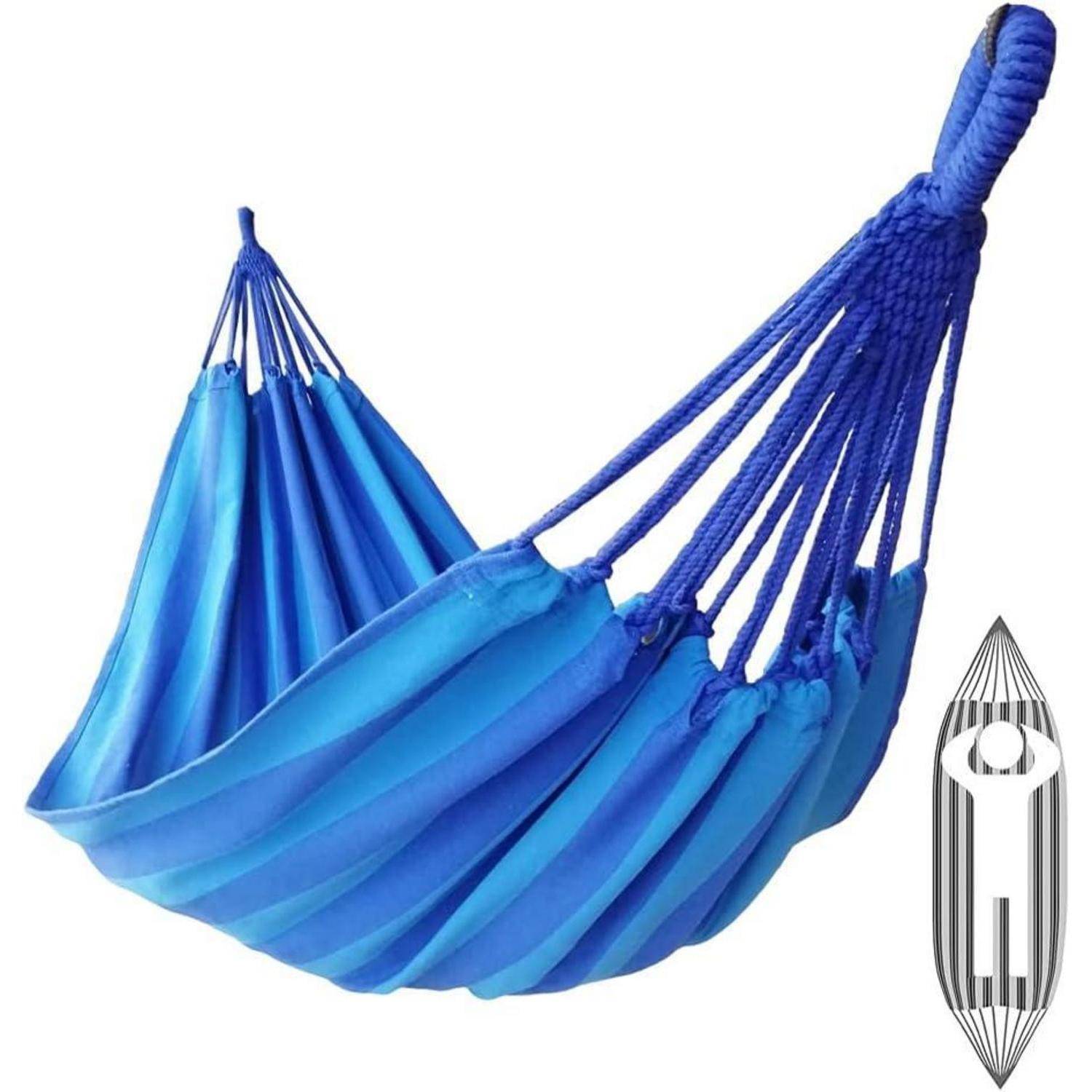 Hängematte 1 Person 200x100cm 250kg Baumwolle Pfauenblau (Single)