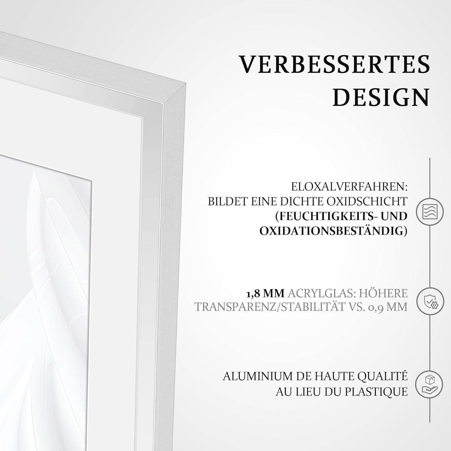 Bilderrahmen Passepartout 20x20cm quadratisch Alu Silber 30x30cm 3x