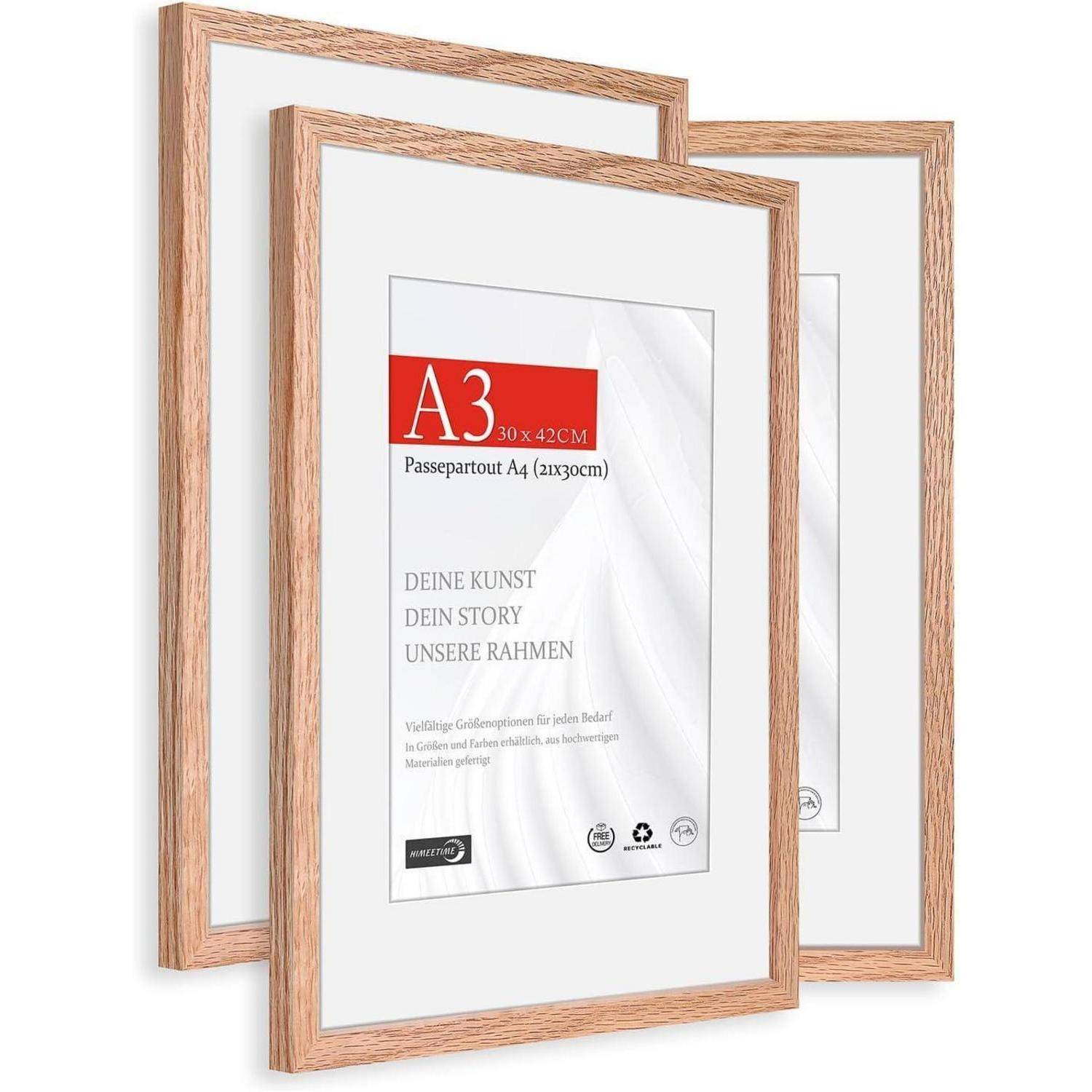 Bilderrahmen DIN A3 Passepartout A4 Holz | Eiche A3(29,7x42cm) 3x