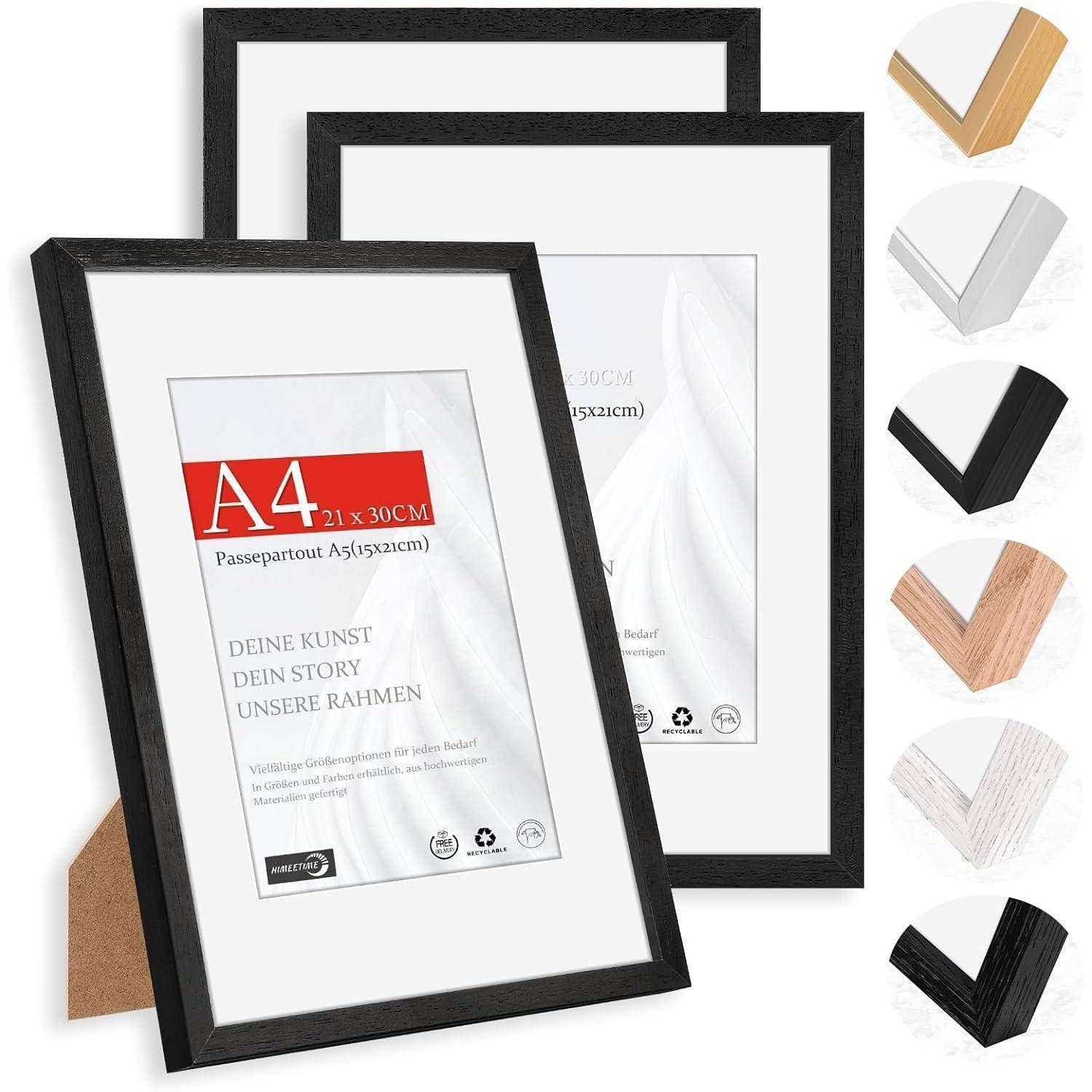 Bilderrahmen A4 Passepartout A5 Holz Schwarz A4(21x29,7cm) 3x