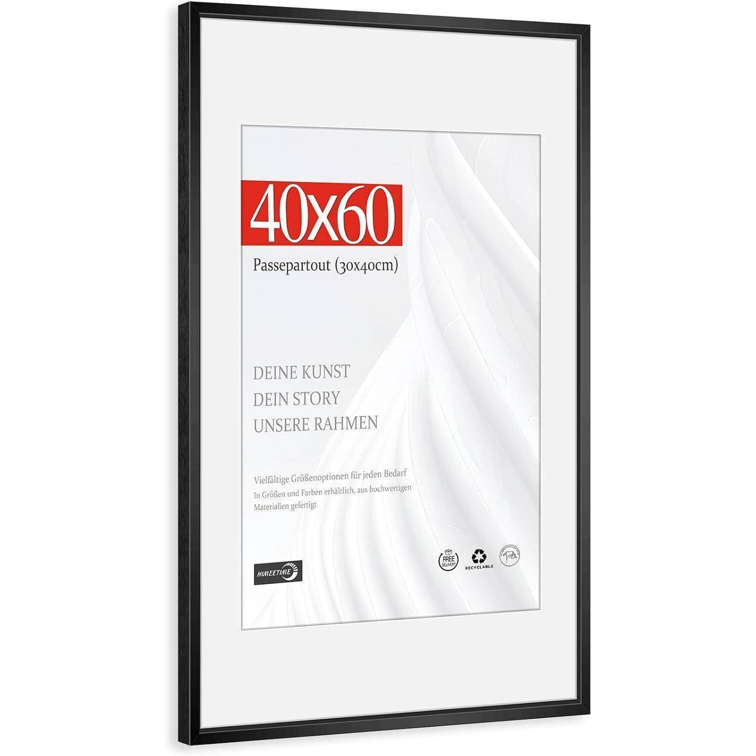 Bilderrahmen 40x60cm Passepartout 30x40cm Alu | Schwarz 40x60cm 1x