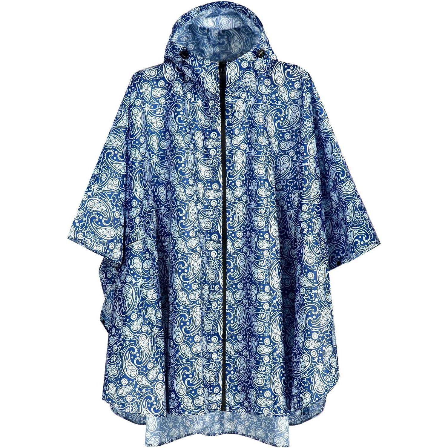 Regenponcho wasserdicht Fahrrad Kapuze Unisex Blau Weißes Porzellan
