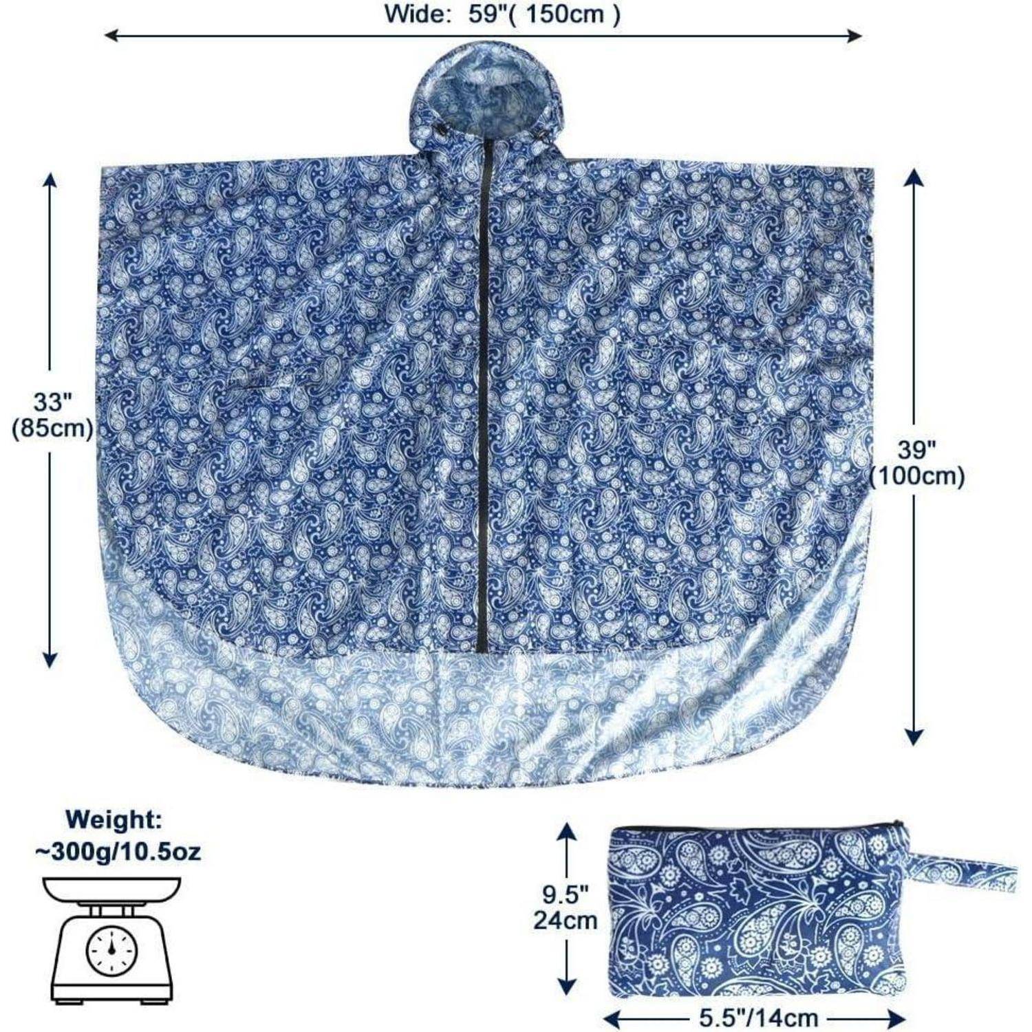 Regenponcho wasserdicht Fahrrad Kapuze Unisex Blau Weißes Porzellan