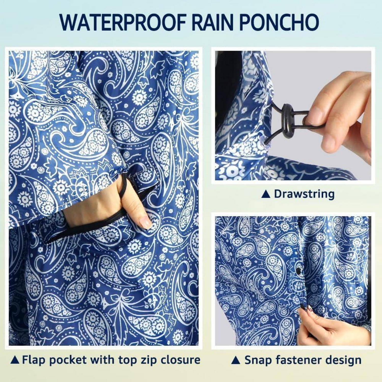 Regenponcho wasserdicht Fahrrad Kapuze Unisex Blau Weißes Porzellan
